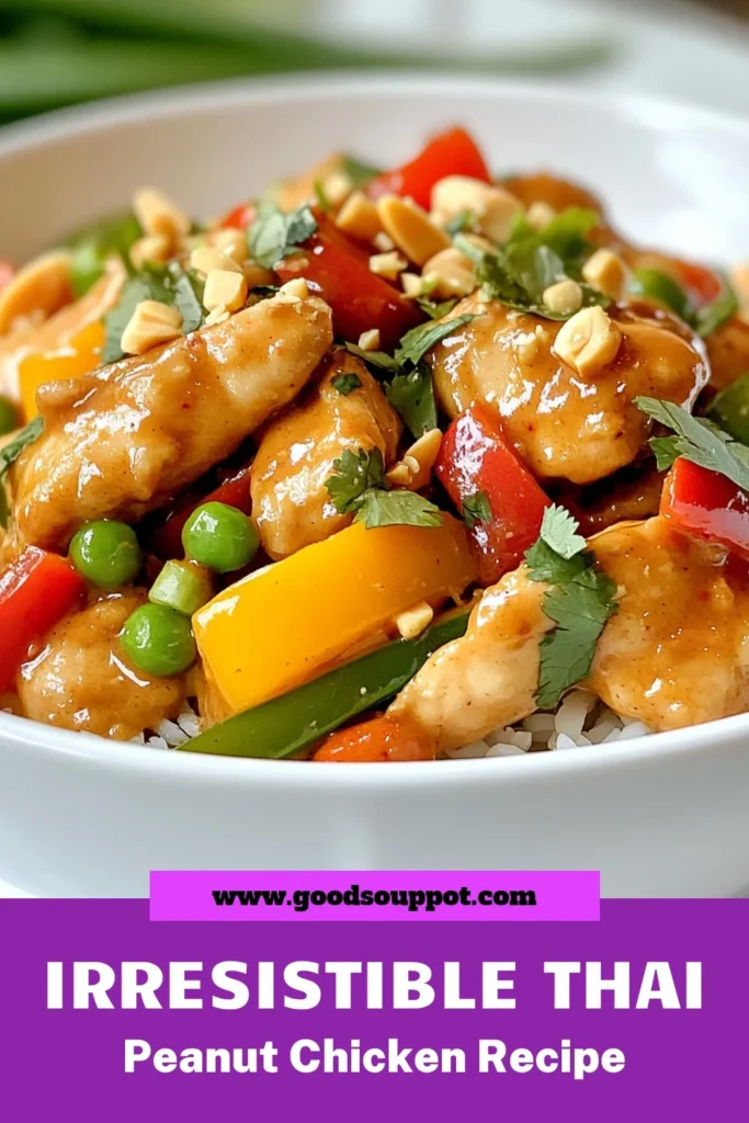 Indulge in this easy Thai peanut chicken recipe that delivers bold flavors in a quick chicken dinner! This creamy peanut butter chicken is a delightful and gluten-free Thai chicken dish, perfect for busy weeknights. In just 30 minutes, you can whip up a mouthwatering easy Thai chicken stir-fry with vibrant veggies and a rich peanut sauce. Save this recipe for a weeknight winner! #ThaiPeanutChicken #QuickDinner #GlutenFree #StirFry