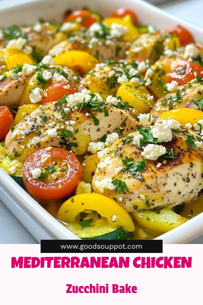 Discover the ultimate Mediterranean chicken bake with this easy Mediterranean recipe! This zucchini chicken recipe features tender chicken breasts, fresh veggies, and creamy feta cheese for a healthy chicken dinner that’s sure to impress. Perfect for busy weeknights, this Mediterranean chicken zucchini bake is both delicious and nutritious. Save this recipe for a flavorful meal tonight! #MediterraneanChickenBake #HealthyChickenDinner #EasyMediterraneanRecipes #ZucchiniChickenRecipe
