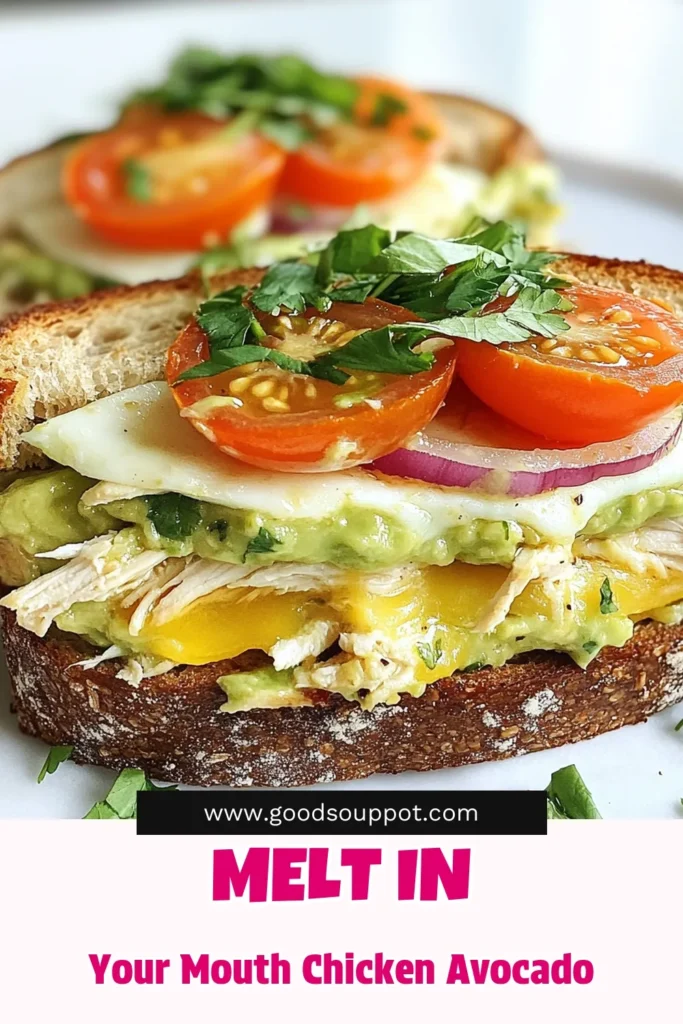 Indulge in this delicious Chicken Avocado Melt recipe for a quick and healthy chicken sandwich that delights your taste buds! With tender grilled chicken, creamy avocado, and melted cheese, it’s the perfect cheesy avocado toast alternative. Ideal for busy days, this grilled chicken avocado sandwich makes a satisfying lunch. Try this cozy recipe today and elevate your meal prep! Save this quick chicken lunch idea for later! #ChickenAvocadoMelt #HealthyLunch #EasyRecipes #SandwichIdeas