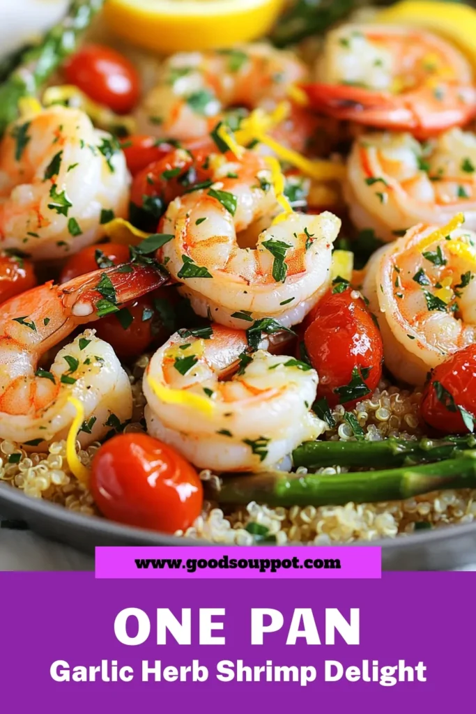 Discover the ultimate one-pan garlic shrimp recipe that will transform your dinner routine! This easy shrimp dinner features tender shrimp cooked with garlic, fresh herbs, asparagus, and cherry tomatoes, making it a healthy shrimp recipe you'll love. Perfect for those busy weeknights, this one-pan garlic herb shrimp is packed with flavor and simplicity. Save this recipe for your next meal and enjoy a delicious dinner in just 30 minutes! #ShrimpRecipes #GarlicHerbShrimp #EasyShrimpDinner #HealthyShrimpRecipes