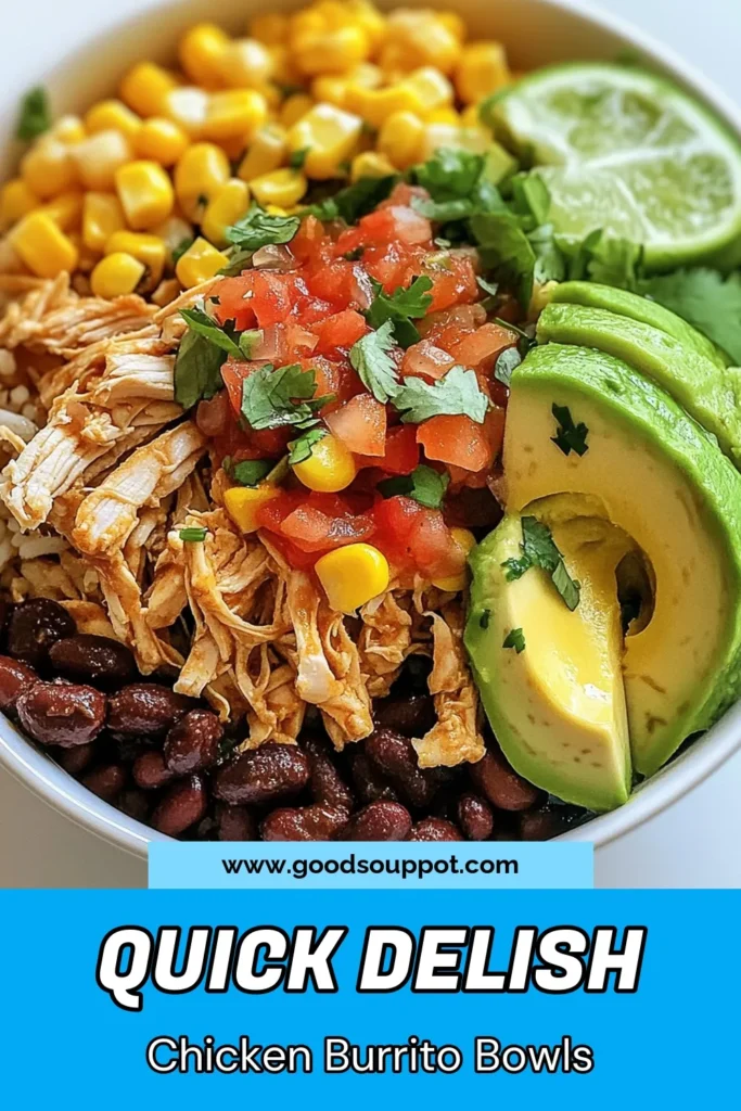 Try these Instant Pot Chicken Burrito Bowls for a quick and easy dinner! This Easy Chicken Burrito Bowls recipe is packed with healthy ingredients like boneless chicken, brown rice, and black beans. Perfect for a nutritious weeknight meal, these Healthy Burrito Bowls with Chicken are ready in just 30 minutes. Don't miss out on this quick Instant Pot chicken dinner that the whole family will love! Save this Homemade Burrito Bowls recipe now! #InstantPotRecipes #HealthyEating #DinnerIdeas #MealPrep