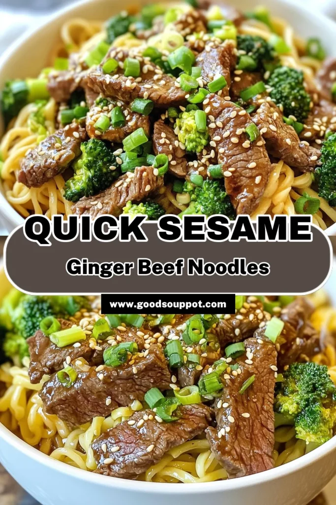 Savor the deliciousness of Sesame Ginger Beef Noodles, an easy stir-fry noodle recipe perfect for busy weeknights! This Asian noodle dish combines tender beef, fresh veggies, and a homemade sesame sauce that will satisfy your cravings. Quick to make in just 30 minutes, it’s sure to impress family and friends. Try it today and elevate your dining experience! Save this recipe for a delightful meal! #SesameGingerBeefNoodles #StirFryNoodles #EasyBeefNoodles #AsianNoodleDish