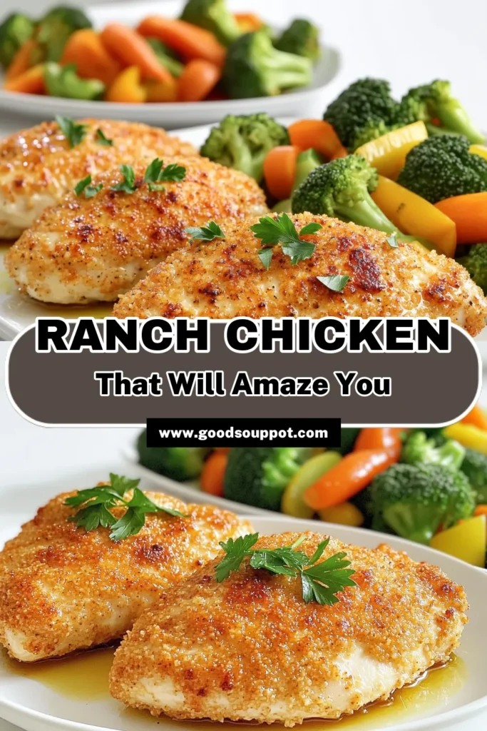 Savor the flavors of a Ranch Chicken Dinner Delight that's sure to impress! This easy recipe features juicy chicken breasts marinated in tangy buttermilk and ranch seasoning, then coated in crispy panko breadcrumbs. Paired with colorful steamed vegetables, it's a wholesome meal everyone will love. Ready to elevate your dinner game? Click through for the full recipe! #RanchChicken #HealthyDinner #EasyRecipes #ComfortFood
