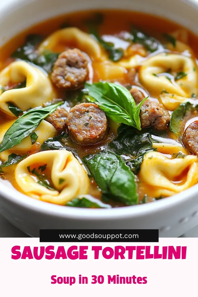 Discover the ultimate comfort food with this Sizzling Sausage Tortellini Soup! Perfect for any night, this One-Pot Tortellini Soup combines Italian Sausage Tortellini in a hearty, flavorful broth. With easy prep and delicious results, this Tortellini Soup Recipe is sure to become one of your go-to Easy Soup Recipes. Ready in just 30 minutes, it’s a must-try! Save this recipe today! #SausageSoup #Tortellini #EasySoup #ItalianRecipes
