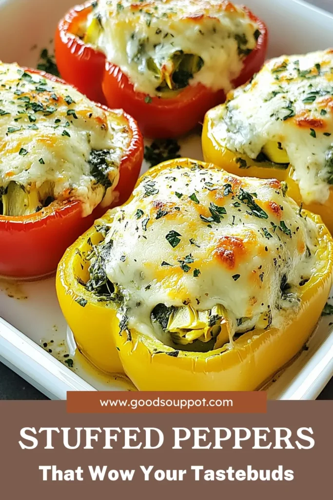 Discover a delicious twist on a classic dish with these Spinach Artichoke Stuffed Peppers! This easy Stuffed Bell Peppers Recipe combines creamy cheese with fresh spinach and artichoke for a flavorful meal. Perfect as an appetizer or a main course, these Cream Cheese Stuffed Peppers will impress everyone. Bake them to golden perfection and enjoy a delightful spin on Spinach and Artichoke Dip Peppers. Save this recipe now! #StuffedPeppers #SpinachArtichoke #HealthyEating #EasyRecipes