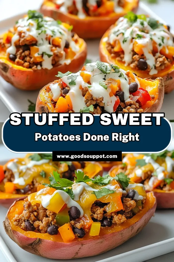 Discover a delicious and healthy twist on dinner with these Ground Turkey Stuffed Sweet Potatoes. This stuffed sweet potatoes recipe features tender sweet potatoes filled with flavorful ground turkey, black beans, and spices. Perfect for sweet potato meal prep and satisfying ground turkey dinners, these healthy turkey stuffed sweet potatoes are a must-try. Don't wait, save this recipe for your next meal! #GroundTurkeySweetPotatoes #HealthyTurkeyStuffedSweetPotatoes #MealPrep #StuffedSweetPotatoes