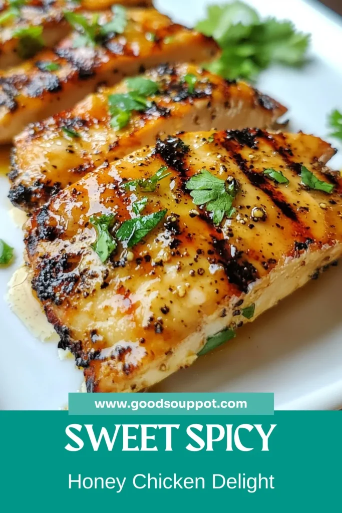 Savor the flavor with this Sweet and Spicy Honey Pepper Chicken recipe! Perfect for summer grilling, this easy chicken marinade combines honey, soy sauce, and pepper to create a delicious grilled chicken with honey glaze. Topped with fresh cilantro, this cilantro garnish chicken recipe will impress your taste buds. Don't miss out—try it today and elevate your dinner menu! Save this recipe for your next meal! #HoneyPepperChicken #GrilledChicken #EasyRecipes #ChickenDinner