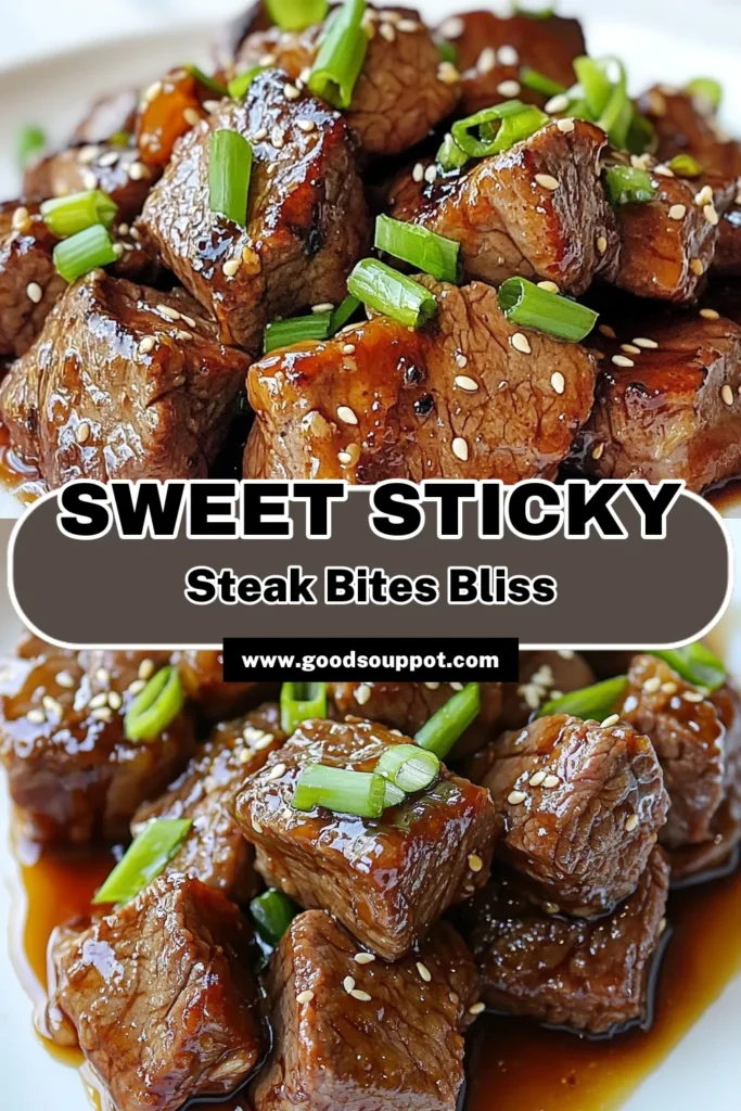 Discover the deliciousness of Sweet and Sticky Steak Bites! This Easy Beef Sirloin Recipe will have you savoring marinated steak bites seared to perfection. With a mouthwatering soy sauce steak recipe that combines honey and spices, these quick appetizer meat bites are perfect for any occasion. Impress your guests and enjoy this easy-to-make treat. Save this recipe for your next gathering! #SteakBites #AppetizerRecipes #BeefRecipe #QuickMeals