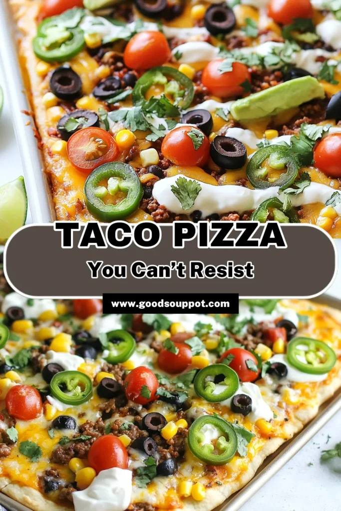 Elevate your Taco Night with this delicious Sheet Pan Taco Pizza! This Easy Taco Pizza recipe is perfect for families, blending all your taco favorites into a crowd-pleasing pizza dinner. With savory ground beef, melty cheese, and fresh toppings, this is a meal everyone will love. Ready in just 40 minutes, it’s ideal for busy weeknights. Try this tasty Sheet Pan Taco Pizza and make dinner fun! Save now! #TacoPizzaRecipe #TacoNightIdeas #SheetPanPizza #EasyDinnerIdeas