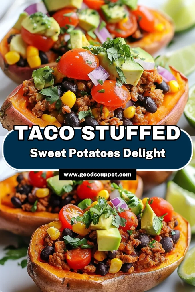 Discover the deliciousness of taco stuffed sweet potatoes! This healthy taco recipe combines ground turkey and a vibrant vegetarian taco filling, creating an easy stuffed sweet potatoes dish that’s perfect for any meal. Packed with flavor, these taco stuffed sweet potatoes are not only nutritious but also satisfying. Try this easy recipe now and enjoy a flavorful twist on classic tacos. Save and share! #TacoStuffedSweetPotatoes #HealthyEating #EasyDinner #RecipesToTry