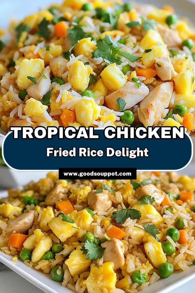 Elevate your weeknight dinner with this delicious Pineapple Chicken Fried Rice! This easy fried rice recipe combines tender chicken, juicy pineapple, and vibrant veggies for a tropical twist. Using day-old jasmine rice, this chicken and pineapple stir fry is perfect for a quick meal. Ready in just 20 minutes, it's a must-try jasmine rice recipe that your family will love. Save this tropical fried rice for your next cooking adventure! #PineappleChickenFriedRice #EasyFriedRiceRecipe #JasmineRiceRecipes #TropicalFriedRice