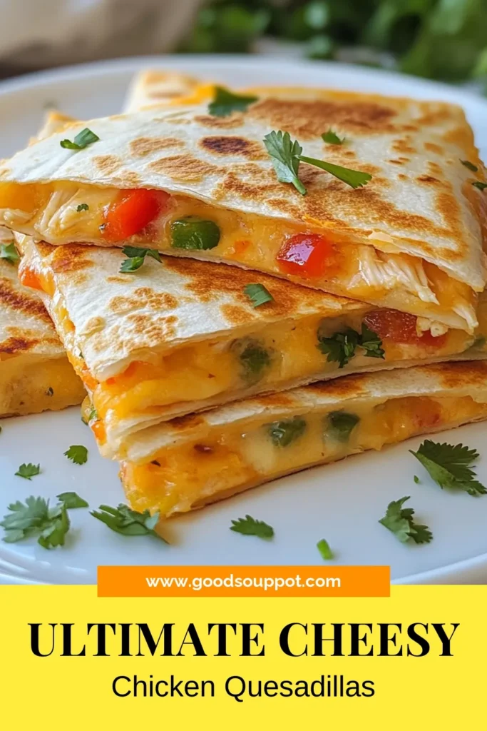 Indulge in these Cheesy Chicken Quesadillas with a tangy twist! This Ranch Dressing Quesadilla Recipe combines shredded chicken, cheddar, and mozzarella for the ultimate comfort food. Perfect for quick dinner ideas, these Easy Chicken Quesadillas are ready in just 20 minutes. Enjoy a delicious meal that's simple to make and sure to please the family. Try it today and save for later! #ChickenQuesadillas #EasyDinner #QuickMeals #RanchDressing