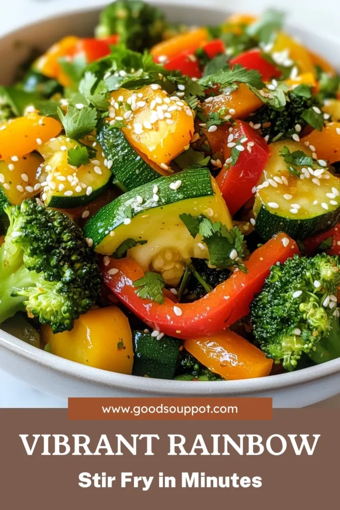 Looking for a colorful stir fry recipe that’s both quick and healthy? Try this Rainbow Vegetable Stir Fry! Packed with vibrant veggies like broccoli, bell peppers, and snap peas, this vegan stir fry with soy sauce is perfect for a delicious weeknight dinner. In just 25 minutes, enjoy a healthy vegetable stir fry that’s sure to impress. Don’t forget to save this recipe for your next meal prep! #RainbowVegetableStirFry #HealthyRecipes #VeganStirFry #QuickDinnerIdeas