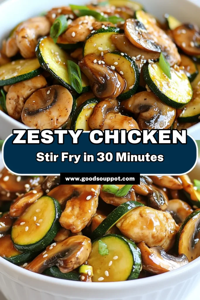 Looking for a quick and delicious dinner? Try this Zucchini Mushroom Chicken Stir Fry! This easy chicken stir fry recipe features tender chicken, vibrant veggies, and a zesty sauce, making it a healthy stir fry dinner you’ll love. Plus, it’s a gluten-free chicken stir fry packed with flavor—all made in one pan! Click to discover the full recipe and enjoy a nutritious meal tonight. #ChickenStirFry #HealthyRecipes #GlutenFreeCooking #OnePanRecipes