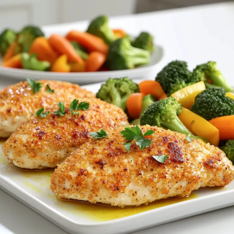 - 4 boneless, skinless chicken breasts - 1 cup buttermilk - 1 packet ranch seasoning mix - 1 cup panko breadcrumbs - 2 cups mixed vegetables (carrots, broccoli, and bell peppers) The main ingredients are simple and easy to find. Chicken breasts give us a lean protein. Buttermilk makes the chicken tender and juicy. The ranch seasoning mix brings a burst of flavor. Panko breadcrumbs coat the chicken and add crunch. Mixed vegetables keep the meal fresh and colorful. - 2 tablespoons olive oil - 1 teaspoon garlic powder - 1 teaspoon onion powder - Fresh parsley for garnish These optional ingredients can enhance your dish. Olive oil helps with cooking and adds richness. Garlic powder and onion powder boost flavor without much effort. Fresh parsley brightens the plate and adds a pop of color. This dish is flexible, so feel free to add your favorite veggies or spices. Cooking should be fun, and these ingredients make it easy! Start by mixing together the buttermilk and ranch seasoning. This step is key for flavor. I use a bowl to combine them well. You want it smooth and creamy. This mixture will make your chicken tender and tasty. Next, add the chicken breasts to the bowl. Make sure they are fully submerged in the buttermilk mix. Cover the bowl with plastic wrap. Refrigerate for at least one hour. For the best flavor, marinate overnight. This lets the chicken soak up all that ranch goodness. Preheat your oven to 400°F (200°C). While the oven heats, prepare your coatings. In a shallow dish, mix panko breadcrumbs, garlic powder, onion powder, salt, and pepper. This mix gives the chicken a crunchy crust. Heat two tablespoons of olive oil in a large, oven-safe skillet over medium heat. Remove the chicken from the marinade and let the excess drip off. Dredge each chicken breast in the breadcrumb mixture. Make sure they are coated evenly. Cook the chicken in the skillet for 3 to 4 minutes on each side until they are golden brown. Once they look nice and crispy, transfer the skillet to the oven. Bake for 20 to 25 minutes. Use a meat thermometer to check if the chicken reaches an internal temperature of 165°F (75°C). While the chicken bakes, steam your mixed vegetables. I like carrots, broccoli, and bell peppers. Cook them until they reach your desired tenderness. When the chicken is done, let it rest for 5 minutes before serving. Plate the chicken with a side of veggies and garnish with fresh parsley. Enjoy your ranch chicken dinner! Marinating chicken makes it juicy and full of flavor. I recommend marinating for at least 1 hour. For the best taste, try to marinate overnight. This allows the chicken to soak in all the ranch goodness. The longer it sits in the buttermilk mix, the more tender it becomes. To get that crunchy texture, dredging is key. After marinating, let the excess liquid drip off. Next, coat the chicken in the panko breadcrumb mixture. Make sure each piece is covered well. Cooking at medium heat is essential. Brown each side for about 3-4 minutes before baking. This step locks in the moisture and creates a crisp crust. Mixed vegetables are a great side for this dish. Carrots, broccoli, and bell peppers work well together. They add color and nutrition to your plate. You can steam them to your liking. Feel free to mix in other veggies like zucchini or asparagus. They complement the ranch flavor nicely. {{image_2}} You can easily change the taste of your ranch chicken by using different seasoning mixes. Try taco seasoning, Italian herbs, or even a spicy blend. These options bring new flavors and excitement to the dish. Each mix offers a unique taste, so don’t hesitate to experiment. You can find these mixes at your local store or make your own. Just combine your favorite herbs and spices for a personal touch. You can also use air frying or grilling to cook your ranch chicken. Air frying gives a crispy texture with less oil. Set your air fryer to 375°F (190°C) and cook for about 15-20 minutes. Make sure to check the chicken's internal temperature first. Grilling adds a smoky flavor that tastes amazing. Preheat your grill to medium heat and cook the chicken for about 6-7 minutes per side. Both methods keep the chicken juicy and delicious. If you're looking for healthier options, consider using low-fat buttermilk and whole grain breadcrumbs. Low-fat buttermilk reduces calories while keeping the creamy texture. Whole grain breadcrumbs add fiber, making the dish more nutritious. These swaps maintain flavor but help you stay on track with your health goals. Enjoy your ranch chicken guilt-free! To store your ranch chicken dinner, first let it cool to room temperature. Place it in an airtight container. This helps keep it fresh. Store in the fridge for up to three days. Make sure to keep the chicken and veggies together. This way, you save time when you reheat the meal. To freeze ranch chicken, wrap it well. Use plastic wrap or aluminum foil. Then, put it in a freezer bag. Remove as much air as you can. This helps prevent freezer burn. You can freeze it for up to three months. Label the bag with the date. This way, you can keep track of how long it has been there. When reheating, you want to keep the chicken juicy. The oven works best. Preheat it to 350°F (175°C). Place the chicken in a baking dish and cover it with foil. Heat for about 20 minutes. If using a microwave, use a low power setting. Add a splash of water to keep it moist. This helps the chicken stay tender and flavorful. To know if the chicken is done, check the internal temperature. Chicken should reach 165°F (75°C). Use a meat thermometer for accuracy. This temperature kills harmful bacteria and ensures safety. A perfectly cooked chicken is juicy and tender. Yes, you can use other meats. Turkey, pork, or even tofu work well. Adjust cooking times based on the meat you choose. Turkey breasts cook similarly to chicken. Pork may need a bit longer. Tofu is quick and easy, making it a great option. Ranch chicken pairs well with many sides. Here are some ideas: - Steamed mixed vegetables (carrots, broccoli, bell peppers) - A fresh garden salad with your favorite dressing - Mashed potatoes or rice for a hearty touch - Garlic bread for a tasty addition Feel free to mix and match! Enjoy your meal! Ranch Chicken Dinner is simple and tasty. We covered the main ingredients, like chicken, buttermilk, and panko. Marinating adds flavor, and we shared tips for crispy chicken. You can swap spices or try air frying for variety. Proper storage and reheating keep leftovers delicious. By using these tips, you can make this dish your own. Enjoy cooking and sharing your Ranch Chicken Dinner with friends and family!