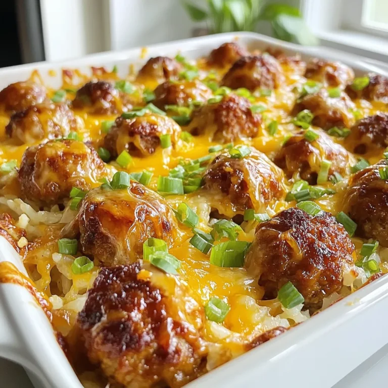 To make this dish, you need a few key items. Hereβs what youβll need: - 1 lb ground turkey or chicken - 1 cup cooked rice (white or brown) - 1/2 cup breadcrumbs - 1 large egg - 1 teaspoon garlic powder - 1 teaspoon onion powder - 1/2 cup green onions, chopped - 1/4 cup fresh parsley, chopped - Salt and pepper to taste These ingredients come together to form tasty meatballs, which make the base of this dish. The honey garlic sauce adds a sweet and savory kick. For this sauce, gather: - 1/2 cup honey - 1/4 cup soy sauce (low sodium preferred) - 3 cloves garlic, minced - 1 tablespoon sesame oil - 1/2 teaspoon crushed red pepper flakes (optional for heat) This sauce is simple to make and full of flavor. You can make your dish even better with some toppings. Consider adding: - 1 cup shredded cheese (mozzarella or a blend) - Extra green onions for garnishing These toppings will make your dish look and taste amazing. {{ingredient_image_1}} To make the meatballs, start with a large bowl. Add 1 pound of ground turkey or chicken. Next, mix in 1 cup of cooked rice. Then, add Β½ cup of breadcrumbs and 1 large egg. Sprinkle in 1 teaspoon of garlic powder and 1 teaspoon of onion powder. Now, toss in Β½ cup of chopped green onions and ΒΌ cup of chopped fresh parsley. Finally, season with salt and pepper. Mix everything until just combined. For the sauce, grab a small saucepan. Over low heat, combine Β½ cup of honey and ΒΌ cup of low sodium soy sauce. Add 3 cloves of minced garlic and 1 tablespoon of sesame oil. If you like heat, toss in Β½ teaspoon of crushed red pepper flakes. Stir the mix until it is smooth and warm. Once heated, remove it from the heat. Preheat your oven to 375Β°F (190Β°C). While the oven warms, form the meatball mixture into small balls, about 1 inch wide. Place the meatballs on a baking sheet lined with parchment paper. Bake the meatballs for 15-20 minutes until they are cooked through and lightly browned. Once done, get a large oven-safe dish. Place the baked meatballs inside. Pour the honey garlic sauce over them, making sure they are coated well. Then, sprinkle 1 cup of shredded cheese on top. Put the dish back in the oven. Bake it for another 10-15 minutes until the cheese melts and bubbles. After baking, let it cool for a few minutes. Garnish with extra chopped green onions before serving. Enjoy your delicious Honey Garlic Meatball Rice Bake! To shape meatballs, first, dampen your hands. This simple step stops the meat from sticking. Take a small amount of the mixture, about the size of a golf ball. Roll it gently between your palms. Make sure they are all about the same size. This helps them cook evenly. Place them on a lined baking sheet as you go. Taste is personal. If you want a sweeter sauce, add more honey. If you like heat, add more red pepper flakes. For a saltier kick, try more soy sauce. Mix and taste until you find your perfect balance. The sauce should coat the meatballs well. To ensure even baking, preheat your oven to the right temperature. Place meatballs with space between them on the tray. This allows hot air to circulate. Bake them until they are golden brown and fully cooked. Check with a meat thermometer. The center should reach 165Β°F (74Β°C). Pro Tips Use Fresh Ingredients: Always opt for fresh garlic and quality honey for the sauce to enhance the flavor profile of the dish. Adjust the Heat: If you enjoy a spicier kick, feel free to increase the amount of crushed red pepper flakes in the sauce. Cheese Variations: Experiment with different cheeses like cheddar or gouda for unique flavors on top of your meatballs. Meal Prep Friendly: Make a larger batch of meatballs and freeze them for quick meals later; just bake from frozen, adding a few extra minutes to the cooking time. {{image_2}} You can change the protein in this dish. Instead of ground turkey or chicken, try ground beef or pork. Each meat gives a different taste. You can also use cooked lentils for a healthy twist. They add texture and flavor to the dish. If you want a lighter option, shredded chicken works well too. To make this dish vegan, swap the meat for plant-based options. Use a mix of black beans, chickpeas, or lentils. For the egg, use flaxseed meal or a store-bought egg replacer. You can also try tofu or tempeh for added protein. For a vegetarian option, use cheese made from plant sources. This keeps the dish creamy without animal products. If you like heat, add more crushed red pepper flakes to the sauce. You can also mix in sriracha or chili sauce. This gives the dish a nice kick. For a sweeter taste, increase the honey amount in the sauce. You can even add a splash of orange juice for a fruity twist. Adjust the sauce to fit your taste and enjoy experimenting! After enjoying your Honey Garlic Meatball Rice Bake, let it cool. Once cooled, place the leftovers in an airtight container. Store it in the fridge for up to three days. This keeps the flavors fresh and ready for your next meal. To reheat, take the desired portion and place it in a microwave-safe dish. Cover it loosely with a microwave-safe lid or paper towel. Heat it in short bursts of 30 seconds. Stir between each burst to ensure even heating. You can also reheat it in the oven at 350Β°F (175Β°C) for about 15-20 minutes. This method keeps the texture nice. If you want to save some for later, freezing is a great choice. Allow the dish to cool completely first. Then, transfer it to a freezer-safe container. Label it with the date and store it for up to three months. When youβre ready to eat, thaw it in the fridge overnight before reheating. This way, you can enjoy this tasty meal anytime! Yes, you can use frozen meatballs. Just thaw them before cooking. You may need to bake them a bit longer to ensure they heat through. Be sure to coat them well with the honey garlic sauce for great flavor. This dish pairs well with many sides. You can serve it with steamed broccoli or a fresh salad. Rice is great on its own, but adding a side of roasted veggies can boost nutrition. To make this dish gluten-free, swap regular breadcrumbs for gluten-free ones. Use tamari instead of soy sauce. Check all labels on your ingredients to ensure they are gluten-free. This makes the dish safe for everyone! In this post, we covered how to make a tasty Honey Garlic Meatball Rice Bake. We discussed the key ingredients, tips for perfect meatballs, and made it easy to adjust flavors. You learned how to bake and serve this dish, along with storage tips. Donβt hesitate to try different proteins or toppings for fun. This meal is simple to prepare and full of flavor. I hope you enjoy making it as much as I do!