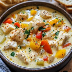 - 2 boneless, skinless chicken breasts, diced - 1 tablespoon Cajun seasoning - 4 cups chicken broth - 1 cup heavy cream - 1 medium onion, chopped - 2 garlic cloves, minced - 1 red bell pepper, diced - 1 green bell pepper, diced - 2 stalks celery, diced - 2 tablespoons olive oil - Salt and pepper to taste - Fresh parsley for garnish Gathering the right ingredients is key. For this dish, I focus on fresh and vibrant items. The chicken gives a nice base. Cajun seasoning brings bold flavors. The chicken broth adds depth and warmth. I love using heavy cream to make the soup rich and smooth. The vegetables blend nicely into the soup. They add color and crunch. Each ingredient plays a role in making the soup hearty. I always suggest using fresh parsley for a pop of color. It also brightens the flavor just before serving. Trust me, the right ingredients can elevate your cooking. {{ingredient_image_1}} First, take your diced chicken. Toss it with Cajun seasoning in a bowl. Make sure every piece is coated well. This step adds a burst of flavor. Next, heat olive oil in a large pot over medium heat. Once hot, add the seasoned chicken. Cook it until browned, about 5 to 7 minutes. This gives the chicken a nice color and taste. When it's done, remove the chicken from the pot and set it aside. In the same pot, it's time to add the chopped onion, minced garlic, diced bell peppers, and celery. These veggies add texture and flavor. Sauté them for about 5 to 7 minutes. You want them to soften but not lose their shape. Stir often to prevent sticking. The kitchen will smell amazing during this step! Now, pour in the chicken broth. This will be the base of your soup. Next, add the can of diced tomatoes with their juice. This adds a nice sweetness and acidity. Bring the mixture to a gentle simmer. Once the broth is bubbling, return the cooked chicken to the pot. Stir everything together and let it simmer for another 10 minutes. This helps the flavors blend. Finally, reduce the heat to low and stir in the heavy cream. Cook for an additional 5 minutes. Add salt and pepper to taste. Your creamy Cajun chicken soup is almost ready! To make the best Creamy Cajun Chicken Soup, start strong with the chicken. Ensure the chicken is evenly coated with Cajun seasoning. This step is key for maximum flavor. Use your hands to mix it well. When you cook the chicken, keep it in one layer. This helps it brown nicely. When adding the heavy cream, maintain low heat. This avoids curdling and keeps your soup smooth. Presentation matters! Serve the soup in rustic bowls. This adds charm and warmth. Pair it with crusty bread for dipping. It makes each bite more enjoyable. For a final touch, sprinkle some additional Cajun seasoning on top. This not only looks great but gives a hint of the flavors inside. If you want a lighter soup, try these options. Substitute heavy cream with half-and-half or coconut milk. Both will keep the creamy texture while lowering calories. For added moisture, use skinless chicken thighs instead of breasts. These small changes will still give you a hearty and delicious soup. Pro Tips Use Fresh Ingredients: Fresh vegetables and herbs will enhance the flavor of your soup, making it more vibrant and delicious. Adjust the Spice Level: Feel free to add more Cajun seasoning or some hot sauce if you prefer a spicier kick in your soup. Experiment with Proteins: You can substitute chicken with shrimp or sausage for a different protein option that pairs well with Cajun flavors. Garnish Well: A sprinkle of fresh parsley or green onions not only adds color but also freshness to each bowl of soup. {{image_2}} For a tasty vegetarian spin on this soup, you can swap chicken for chickpeas or tofu. Both options pack in protein and help keep the soup filling. Use vegetable broth instead of chicken broth to keep the flavor rich and satisfying. This change makes the soup great for everyone, even those who don't eat meat. If you love heat, add extra Cajun seasoning for a fiery kick. You can also toss in some diced jalapeños or a splash of your favorite hot sauce. This will boost the flavor and make the soup even more exciting. Adjust the spice to match your taste and enjoy the warm, spicy notes in every bite. Get creative with the vegetables! Try adding corn or zucchini for a different texture. These veggies not only add color but also enhance the flavor profile. You can also switch the protein. Shrimp or sausage can bring new flavors and textures to the dish. Each swap makes the soup your own and keeps things fun in the kitchen. To keep your Creamy Cajun Chicken Soup fresh, store leftovers in an airtight container. This way, it stays tasty for up to 3 days. When you’re ready to eat, just take it out and enjoy! If you want to save some for later, freeze the soup in portions. Use freezer-safe containers or bags to keep it fresh. You can store it for up to 2 months. This method is perfect for meal prep or busy days! When it’s time to reheat, use a pot on the stove. Warm it over low heat to keep the flavors intact. If the soup seems too thick, add a splash of broth to bring it back to life. Stir well and enjoy your delicious creation again! To spice up your Creamy Cajun Chicken Soup, add more Cajun seasoning or hot sauce. Start by mixing in an extra half teaspoon of Cajun seasoning while cooking. If you want more heat, a dash of hot sauce works great. This will kick up the flavor and warmth, making your soup even more exciting! Yes, you can make this soup ahead of time. It tastes even better after sitting in the fridge for a day. The flavors meld together, creating a rich taste. To store it, let the soup cool before putting it in an airtight container. It can stay fresh in the fridge for up to three days. If you want to keep it longer, freeze it. Just remember to thaw it overnight in the fridge before reheating. For a perfect meal, serve your soup with crusty bread or a fresh side salad. The bread is great for dipping and adds a nice crunch. A side salad with greens and a light dressing can balance the creamy soup. Together, they make a delightful and satisfying meal! This blog post covered the main ingredients for Creamy Cajun Chicken Soup, such as chicken, vegetables, and seasonings. I shared step-by-step instructions to help you prepare the dish. You now have tips for cooking, serving suggestions, and variations based on your taste. Always remember, meal prep makes this soup even better. Whether you go spicy or mild, enjoy exploring flavors. This dish brings comfort and warmth, perfect for any time!