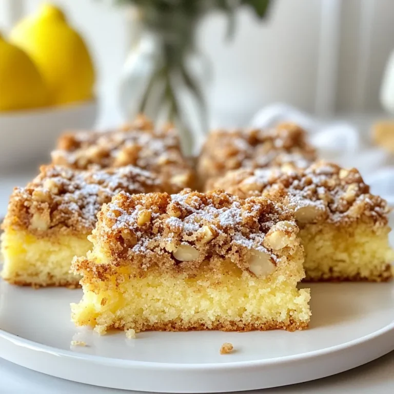 To make the best coffee cake, gather these simple ingredients: - 2 cups all-purpose flour - 1 cup granulated sugar - 1/2 cup unsalted butter, softened - 1 cup sour cream - 3 large eggs - 1 tablespoon baking powder - 1 teaspoon baking soda - 1 teaspoon vanilla extract - 1/2 teaspoon salt - 1 cup chopped walnuts or pecans - 1/2 cup light brown sugar - 2 teaspoons ground cinnamon You can easily switch some ingredients. If you don't have sour cream, use Greek yogurt. It works well and adds moisture. For a dairy-free option, try almond milk or coconut cream instead of sour cream. You can also replace unsalted butter with coconut oil or margarine. For nuts, use almonds or skip them for a nut-free cake. Quality matters in baking. Choose fresh eggs; they help your cake rise. Use high-quality flour for a nice texture. Look for unsalted butter to control the salt in your recipe. Fresh spices, like cinnamon, add more flavor. When choosing nuts, pick ones that smell fresh and are not stale. Your coffee cake will taste better with quality ingredients. {{ingredient_image_1}} Start by preheating your oven to 350°F (175°C). This step is key for even baking. While the oven heats, grab a 9x13 inch baking pan. Grease it with butter or oil. You can also dust it with flour. If you prefer, use parchment paper for easy removal later. This ensures your cake won’t stick. Take a large bowl. Add 1/2 cup of softened butter and 1 cup of granulated sugar. Use a mixer to cream these together until light and fluffy. This process adds air to the batter, which helps it rise. Next, add 3 large eggs one at a time. Mix well after each egg. Don’t forget to stir in 1 teaspoon of vanilla extract for flavor. In another bowl, whisk together 2 cups of all-purpose flour, 1 tablespoon of baking powder, 1 teaspoon of baking soda, and 1/2 teaspoon of salt. Gradually add this dry mix to the creamed butter and sugar. Alternate this with 1 cup of sour cream. Mix until just combined. Overmixing can make the cake tough. Now, let’s make the crumble topping. In a small bowl, mix 1 cup of chopped walnuts or pecans, 1/2 cup of light brown sugar, and 2 teaspoons of ground cinnamon. This mixture adds a nice crunch and flavor. Pour half of your cake batter into the prepared pan. Spread it evenly. Then, sprinkle half of the crumble topping over this layer. Next, pour the rest of the batter on top, smoothing it out. Finally, finish by adding the remaining crumble mixture on top. Bake your cake for 30-35 minutes. Check if it’s done by inserting a toothpick into the center. If it comes out clean, your cake is ready! Once baked, let it cool in the pan for about 15 minutes. Then, transfer it to a wire rack to cool completely. Enjoy your coffee cake with a warm cup of coffee! To make the best coffee cake, start with room temperature ingredients. This helps the batter mix well. Cream the butter and sugar until it is light and fluffy. This step is key for a soft cake. When adding flour, mix gently. Over-mixing can lead to a dense cake. If your coffee cake is too dry, check your oven temperature. An oven that is too hot can dry out the cake. Use an oven thermometer to make sure it’s accurate. If your cake sinks in the middle, it may need more time to bake. Always check with a toothpick before taking it out. You can boost flavor by adding spices like nutmeg or allspice. Just a pinch can make a big difference. Try adding almond extract for a sweet twist. You can also swap some sugar for brown sugar for a richer taste. Mixing in lemon zest adds a bright flavor that works well with nuts. Pro Tips Use Room Temperature Ingredients: Ensure all your ingredients, especially the butter and eggs, are at room temperature to achieve a smooth batter and even baking. Don’t Overmix the Batter: Mix the batter until just combined to avoid a dense cake. Overmixing can develop gluten which leads to a tougher texture. Customizing Nut Choices: Feel free to substitute walnuts or pecans with other nuts like almonds or hazelnuts for a different flavor twist. Check for Doneness: Since oven temperatures can vary, start checking for doneness a few minutes before the suggested baking time to prevent overbaking. {{image_2}} You can switch up the nuts in this coffee cake. Instead of walnuts, try pecans or almonds. Each nut adds a different flavor and texture. You can also leave out the nuts if you prefer. For a crunchy topping, add some oats or shredded coconut. This gives your cake an extra layer of fun. Want to add a twist to your coffee cake? Try chocolate! You can mix in chocolate chips into the batter or use cocoa powder for a rich flavor. If you love caramel, drizzle it over the top before baking. You can even swirl it into the batter for a sweet surprise in every bite. You can make this coffee cake gluten-free by using almond flour or a gluten-free blend. Check the label to ensure it works well for baking. If you want a vegan version, replace the eggs with applesauce or flaxseed meal mixed with water. Use plant-based butter and yogurt to keep it moist. These swaps make the cake just as tasty while fitting different diets. After you enjoy your heavenly coffee nut crumble cake, store any leftovers properly. First, let the cake cool completely. Then, wrap it in plastic wrap or foil. You can also place it in an airtight container. This helps keep the cake moist and fresh. Store it at room temperature for up to three days. If you live in a warm area, the fridge is a better option. If you want to save your cake for later, freezing works great. Cut the cake into squares for easy serving. Wrap each piece tightly in plastic wrap. Then, place them in a freezer-safe bag or container. Label the bag with the date. You can freeze the cake for up to three months. When you're ready to enjoy it, just thaw it in the fridge overnight. To reheat your coffee cake, you have a few options. For a quick method, use the microwave. Place a piece on a microwave-safe plate. Heat it for 10-15 seconds. If you want a crispier texture, try the oven. Preheat the oven to 350°F (175°C). Place the cake on a baking sheet and warm it for about 10 minutes. This keeps the cake moist while giving it a nice crust. Enjoy your cake again, just like fresh! Coffee cake stays fresh for about 3 to 5 days at room temperature. Store it in an airtight container. If you chill it, it can last up to a week. Just remember, the cake may dry out faster if left uncovered. Yes, you can make coffee cake in advance. Bake it a day or two ahead of time. Let it cool and store it in an airtight container. This helps the flavors blend nicely. Just reheat slices in the oven before serving for a warm treat. Coffee cake pairs well with various drinks and snacks. Serve it with fresh coffee or tea. You can also add a dollop of whipped cream or a scoop of vanilla ice cream. Fresh fruit like berries or sliced bananas make great sides too. This guide covered all you need to know about coffee cake. We explored key ingredients, step-by-step instructions, and tips for success. I shared variations and storage tips to make your cake last. Use this knowledge to create delightful coffee cake every time. Remember, practice makes perfect. Enjoy the process and get creative! Happy baking!