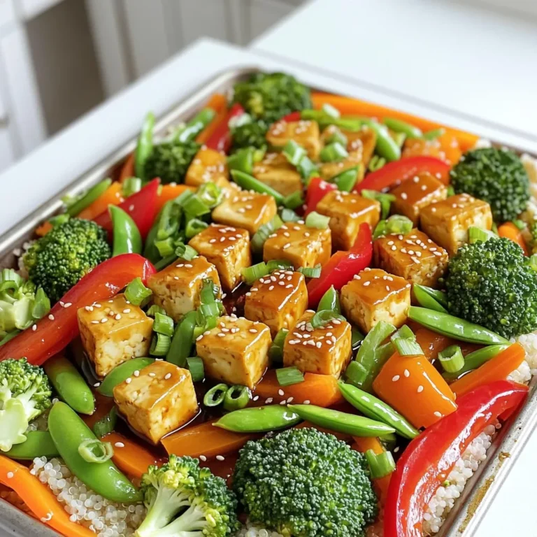 - 1 block (14 oz) firm tofu, drained and pressed - 2 cups broccoli florets - 1 red bell pepper, sliced - 1 cup snap peas - 2 carrots, thinly sliced For the perfect teriyaki tofu bowls, you need high-quality ingredients. Start with firm tofu. This type holds its shape well during cooking. Fresh veggies bring color and crunch. I love using broccoli, bell peppers, snap peas, and carrots. These veggies not only taste great, but they also add nutrients. - ¼ cup low-sodium soy sauce - 3 tablespoons honey or maple syrup - 1 tablespoon grated fresh ginger - 2 cloves garlic, minced - 1 tablespoon sesame oil The marinade is key to great flavor. Low-sodium soy sauce adds a savory taste without too much salt. Honey or maple syrup gives it a sweet touch. Fresh ginger and garlic bring depth to the dish. Finally, sesame oil adds a nutty flavor. Mix these ingredients well to coat the tofu and veggies. - Sesame seeds - Cooked rice or quinoa - Chopped green onions Garnishes make your dish pop! Sprinkle sesame seeds on top for crunch. Serve the tofu and veggies over a bed of warm rice or quinoa. Chopped green onions add a fresh finish. These simple touches enhance both the look and taste of your meal. 1. Preheat your oven to 400°F (200°C). This step is key for even cooking. 2. Line a large baking sheet with parchment paper to prevent sticking. 3. Cut the pressed tofu into 1-inch cubes. Place these in a mixing bowl. 4. Slice the carrots thinly and chop the broccoli into florets. Slice the red bell pepper. 5. Next, snap the peas and add all the veggies to another bowl. 1. In a small bowl, mix together the soy sauce, honey or maple syrup, grated ginger, minced garlic, and sesame oil. 2. Pour half of this marinade over the tofu cubes. Toss to coat the tofu well. 3. In the bowl with vegetables, drizzle them with olive oil. Add the remaining marinade and toss until coated. 1. Spread the marinated tofu on one side of the baking sheet. 2. Place the veggies on the other side of the sheet. This helps them roast evenly. 3. Bake everything in the oven for 25-30 minutes. Toss the ingredients halfway through for even browning. 4. When done, the tofu should be golden and the veggies tender. Let them cool for a few minutes before serving. To get the best tofu, start with good pressing. Press your tofu for at least 15 minutes. This removes extra water and helps it soak up the flavor. Cut the tofu into 1-inch cubes. Bake it at 400°F (200°C) for 25-30 minutes. This will give you golden, crispy tofu. Toss it halfway to cook it evenly. Choose fresh vegetables for the best taste. Fresh broccoli, bell peppers, snap peas, and carrots work great. If you use frozen veggies, check that they are not mushy. Cut your vegetables into even pieces. This helps them cook evenly. Aim for similar sizes, so they roast perfectly together. Make your bowls look nice. Start with a base of rice or quinoa. Layer the tofu and veggies on top. Sprinkle sesame seeds and green onions for color. You can also add a slice of lime on the side for extra zing. Serve with a light salad for a complete meal. {{image_2}} You can change the protein in your teriyaki bowls. Try using tempeh instead of tofu. Tempeh has a nutty flavor and adds great texture. Chicken is also a good choice if you prefer meat. It cooks quickly and absorbs the sauce well. For a vegetarian option, consider chickpeas or edamame. Both are tasty and add protein to your meal. Making your own teriyaki sauce is easy and fun. Start with soy sauce, brown sugar, and vinegar. You can add fresh ginger or garlic for more depth. If you like heat, add red pepper flakes or sriracha for a spicy kick. Want some zing? Squeeze in fresh lime or orange juice. These flavors can brighten your dish. Feel free to mix in any vegetables you love. Seasonal veggies work best, so use what you find fresh. Zucchini, bell peppers, or asparagus all taste great. You can even add leafy greens like spinach or kale. Another fun idea is to toss in frozen veggies for a quick fix. They are easy to use and still tasty. Store your leftovers in an airtight container. This keeps the tofu and veggies fresh. Refrigerate within two hours of cooking. They will last up to four days in the fridge. If you notice any off smells, it's best to discard them. To reheat, I recommend using an oven or microwave. The oven keeps the tofu crispy. Preheat it to 350°F (175°C). Place the tofu and veggies in a single layer on a baking sheet. Heat for about 10-15 minutes. If using a microwave, cover the bowl with a damp paper towel. Heat for one to two minutes, checking often. This helps keep the dish fresh and tasty. Yes, you can freeze teriyaki tofu bowls! They freeze well if stored properly. Use a freezer-safe container. They can last up to three months. When ready to eat, thaw in the fridge overnight. Reheat in the oven or microwave as described above. This keeps the flavor and texture intact. To make tofu crispy, start by pressing it well to remove extra water. Use firm tofu for the best texture. Cut it into small cubes. Toss the cubes in a tasty marinade. Spread them on a baking sheet without crowding. Bake at 400°F (200°C) for 25-30 minutes. Flip them halfway to ensure even cooking. The key is to allow space for heat to circulate. Yes, you can use different sauces! Try soy sauce with a splash of lime juice. You can also mix honey with sriracha for a spicy kick. A peanut sauce adds a nice twist too. Each sauce brings unique flavors to your tofu bowls. Feel free to get creative with what you have at home. Yes, this recipe can be vegan! Use maple syrup instead of honey for a vegan option. Check your soy sauce for any animal products, but most are vegan-friendly. With these swaps, you can enjoy a delicious meal that fits your vegan diet. This recipe keeps all the good flavors while being plant-based. In this blog post, I shared how to make teriyaki tofu bowls from start to finish. You learned about the key ingredients, like firm tofu and fresh veggies. I also provided tips for perfecting texture and creative serving ideas. For my final thoughts, remember that this dish is flexible. You can swap proteins or sauces to fit your taste. Enjoy this healthy meal that’s easy to make and delicious!