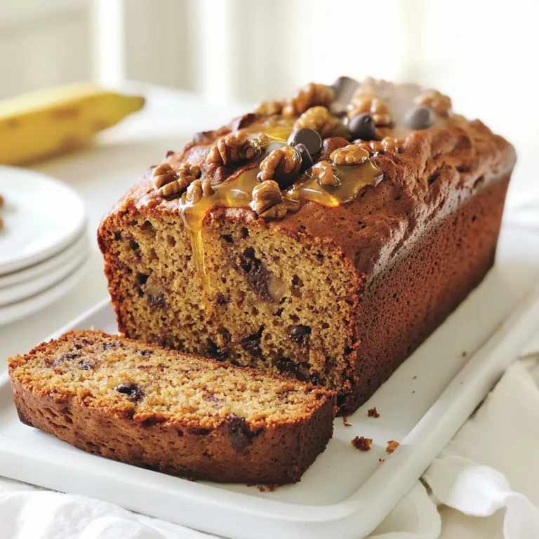To make low calorie banana bread, you need: - 3 ripe bananas, mashed - 1/4 cup unsweetened applesauce - 1/4 cup honey or maple syrup - 2 large eggs - 1 teaspoon vanilla extract - 1 cup whole wheat flour - 1/2 teaspoon baking soda - 1/2 teaspoon baking powder - 1/4 teaspoon salt - 1 teaspoon ground cinnamon These ingredients create a sweet and moist loaf. The bananas provide natural sweetness. Applesauce adds moisture without extra fat. You can enhance your banana bread with these: - 1/2 cup chopped walnuts or pecans - 1/4 cup dark chocolate chips These options add texture and depth. Nuts give a nice crunch, while chocolate adds a rich flavor. Feel free to mix and match based on your taste. If you want to cut calories, try these swaps: - Replace honey with a low-calorie sweetener - Use egg whites instead of whole eggs These changes keep the flavor while lowering calories. You can still enjoy a tasty treat without guilt. Start by gathering your ingredients. You will need: - 3 ripe bananas, mashed - 1/4 cup unsweetened applesauce - 1/4 cup honey or maple syrup - 2 large eggs - 1 teaspoon vanilla extract - 1 cup whole wheat flour - 1/2 teaspoon baking soda - 1/2 teaspoon baking powder - 1/4 teaspoon salt - 1 teaspoon ground cinnamon - 1/2 cup chopped walnuts or pecans (optional) - 1/4 cup dark chocolate chips (optional) Preheat your oven to 350°F (175°C). Grease a 9x5-inch loaf pan or use parchment paper. This helps the bread release easily after baking. In a large bowl, mix the mashed bananas, applesauce, honey (or maple syrup), eggs, and vanilla extract. Stir until smooth. This mixture is your wet base. In another bowl, whisk together the whole wheat flour, baking soda, baking powder, salt, and cinnamon. This is your dry mix. Now, slowly add the dry mix to the wet mixture. Stir gently only until combined. Over-mixing can make your bread dense. If you want, fold in the walnuts and dark chocolate chips at this stage for extra flavor. Pour the batter into your prepared loaf pan. Smooth the top with a spatula. Bake for about 50-60 minutes. The bread is done when a toothpick inserted in the center comes out clean. Once baked, take it out of the oven. Let it cool in the pan for about 10 minutes. After that, move it to a wire rack to cool completely. Enjoy the wonderful smell while it cools! To keep your banana bread moist, use very ripe bananas. The riper they are, the sweeter and softer they become. Applesauce also helps add moisture without extra fat. Mix it well with your bananas for the best result. Avoid over-mixing your batter. This can make the bread tough. Stir just until everything is combined. Letting the batter rest for a few minutes before baking can also help. This allows the flour to absorb moisture. You can spice up your banana bread in many ways. Adding cinnamon gives it a nice warmth. If you like nuts, fold in walnuts or pecans for crunch. Dark chocolate chips are a lovely touch, too. You can also swap honey for maple syrup for a different flavor. Experiment with spices like nutmeg or allspice for more depth. If you want a tropical twist, add shredded coconut or even a splash of rum extract. Every oven is a bit different, which can affect baking time. If your oven runs hot, check your bread a few minutes early. A toothpick should come out clean from the center when it’s done. If your bread is browning too fast, cover it loosely with foil. This will help it bake evenly. Always keep an eye on it during the last ten minutes. That way, you won't risk overbaking or burning your delicious creation! {{image_2}} If you want to make nut-free banana bread, it's easy! Just skip the walnuts or pecans. You can still enjoy the bread's great taste. Add more chocolate chips or some dried fruit like raisins. This keeps it tasty and fun without nuts. To make this banana bread dairy-free, swap the eggs with flax eggs. Mix one tablespoon of flaxseed meal with three tablespoons of water. Let it sit for a few minutes. This works well and gives you the same binding effect. You can also use plant-based milk instead of regular milk if you choose to add some. For a gluten-free version, replace whole wheat flour with gluten-free flour. Look for blends that work well in baking. Check the packaging to ensure it’s a good fit. You can also use almond flour or oat flour for a unique taste. Just make sure to follow the right measurements for the best results. To keep your low calorie banana bread fresh, store it in an airtight container. This helps prevent moisture loss. If you have leftovers, place the bread on a wire rack before sealing it. This way, it cools evenly and stays moist. Also, keep it at room temperature for up to three days. If you want to keep it longer, consider freezing. Freezing banana bread is simple. First, let it cool completely. Then, wrap it tightly in plastic wrap. You can also use aluminum foil for extra protection. Place the wrapped bread in a freezer bag or container. Be sure to label the bag with the date. Your banana bread can last up to three months in the freezer. When ready to eat, thaw it in the fridge overnight. The shelf life of your low calorie banana bread depends on how you store it. At room temperature, it stays fresh for about three days. In the fridge, it can last up to a week. If you freeze it, it can last for three months. Always check for signs of spoilage, like changes in smell or texture, before eating. A slice of low calorie banana bread has about 100 calories. This recipe uses ripe bananas and applesauce, which helps cut down calories. Using whole wheat flour also adds fiber, making it filling. You can enjoy a slice without too much guilt. Yes, you can use other sweeteners. If you want to lower calories, try stevia or monk fruit. These options are sweet but have fewer calories. Just remember to check the package for conversion tips since they are stronger than honey or maple syrup. If your banana bread is too dry, there are fixes! First, check your bananas. They should be very ripe for moisture. You can also add a bit more applesauce or an extra egg to the mix. If you have leftovers, try warming a slice in the microwave with a drizzle of honey. This can bring back some moisture. You now have all the tools to make delicious low-calorie banana bread. We covered the main and optional ingredients, how to mix and bake, and ways to store your bread. Plus, I shared tips for moisture and variations for different diets. With these insights, you can enjoy a tasty treat without guilt. Bake up your creation today and explore all the fun flavors you can add! The best part? You can feel good about what you're eating. Happy baking!