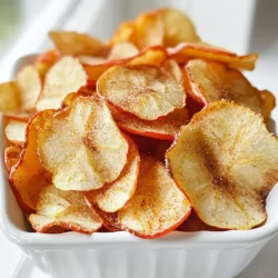 For this recipe, I like to use 2 large apples. You can choose between Granny Smith or Honeycrisp. They both add a nice balance of sweet and tart. First, wash the apples well and dry them off. This step is key for clean slices. You will need 1 teaspoon of cinnamon and 2 tablespoons of coconut sugar, or you can use brown sugar. The cinnamon gives warmth, while the sugar adds sweetness to the chips. Don’t forget a pinch of salt! It brings out the flavors. Lastly, you will need 1 teaspoon of lemon juice. This helps keep the apple slices bright and fresh. Lemon juice also adds a nice zing! Make sure you have all these ingredients ready before you start. To start, wash and dry the apples well. I like to use Granny Smith or Honeycrisp apples for their crispness. Cut each apple in half and remove the core. Next, slice the apples thinly, about 1/8 inch thick. A mandoline works best, but a sharp knife will do. Thin slices cook evenly and get nice and crispy. Once sliced, place the apples in a bowl. Drizzle 1 teaspoon of lemon juice over them. Toss the apple slices gently to coat them. This step helps prevent browning and adds a fresh flavor. The lemon juice makes your apple chips taste even better! In a separate bowl, mix 1 teaspoon of cinnamon with 2 tablespoons of coconut sugar. Add a pinch of salt to enhance the flavor. Stir the mixture until it is well combined. This cinnamon sugar blend brings a sweet and warm taste to your apple chips. Now you’re ready to coat the apple slices! Before you start cooking, preheat your air fryer. Set it to 300°F (150°C). This step is key for even cooking. Preheating takes about 5 minutes. While you wait, you can prepare your apple slices. Once the air fryer is hot, it’s time to arrange the apple slices. Place them in a single layer in the fryer basket. Make sure to leave space between each slice. This helps air flow around them. If they overlap, they won’t crisp up well. It's important to get this right for the best texture. Now, cook the apple slices for 15 to 20 minutes. Shake the basket halfway through. This helps them cook evenly and get crispy. Keep an eye on the slices. They should be golden brown when done. Cooking times may vary, so check often. Once finished, let them cool on a wire rack. This keeps them crisp and delicious. {{image_2}} To make your apple chips super crispy, slice them thinly. Aim for 1/8 inch thick. A mandoline works best for this. Make sure to space the slices in the air fryer. This helps hot air circulate around each chip. A little patience goes a long way. Shake the basket halfway through cooking. This step ensures even crispiness. To keep your apple slices from browning, coat them in lemon juice right after slicing. The acid in lemon juice slows down oxidation. You want to ensure each slice gets a good coating. This not only helps with color but also adds flavor. If you want more flavor, try adding a pinch of salt. Serve your crispy apple chips in a fun bowl or on a wooden platter. For a special touch, sprinkle extra cinnamon on top. You can also pair them with yogurt or nut butter for a tasty snack. These chips make a great addition to any party or picnic. Enjoy sharing them with friends and family! You can use many types of apples for apple chips. Granny Smith apples are tart and crisp. They give a nice contrast to the sweet cinnamon sugar. Honeycrisp apples are sweet and juicy, which can make your chips extra tasty. Fuji apples are another good choice. They are sweet and firm, perfect for a crunchy snack. Try mixing different apple types for more flavor and texture. Each variety brings its own taste to the chips. Want to amp up the flavor? Try adding a splash of vanilla extract to the apple slices. This gives a warm and cozy taste. You can also mix in a bit of nutmeg with the cinnamon. Nutmeg adds depth and a hint of spice. For a fun twist, sprinkle some cocoa powder on the apple slices before air frying. This gives a chocolatey touch that can surprise your taste buds. Don’t be afraid to experiment and find your favorite flavor combo. You can get creative with other spices too. Consider using pumpkin pie spice for a seasonal twist. It mixes well with cinnamon and adds a rich flavor. You might also try a pinch of cayenne pepper for a bit of heat. This can balance the sweetness of the apples. If you want a savory touch, sprinkle some rosemary or thyme on the chips. These herbs will make your apple chips stand out. Explore different seasonings to find your perfect apple chip recipe. To store air fryer apple chips, keep them in an airtight container. This method helps keep them crisp. Make sure they cool completely before sealing. If you live in a humid area, use a glass jar with a tight lid. Store the jar in a cool, dry place. Apple chips can last for about a week this way. Yes, you can use different sweeteners for apple chips. Coconut sugar works well, but you can also try brown sugar. If you want a healthier option, use maple syrup or honey. Just remember that liquid sweeteners may change the texture. You might need to adjust the amount to get the right taste. To keep your apple chips crispy, make sure to slice them thinly. Aim for about 1/8 inch thickness for even cooking. Tossing the slices with lemon juice helps prevent browning and adds flavor. Air frying them at the right temperature is key too. Shake the basket halfway through cooking. This ensures even crispiness for all the slices. This blog post covered all you need for making air fryer apple chips. We explored key ingredients like apples, cinnamon, and sugar. I shared step-by-step directions, from prepping apples to cooking. You learned helpful tips for crispiness and storage. Don’t forget to try different apple types and flavors. Making these snacks is fun and easy. Enjoy tasty, healthy apple chips anytime.