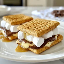 Here are the simple ingredients you need to make air fryer s’mores: - 1 cup mini marshmallows - 4 graham crackers, broken into halves - 1 cup milk chocolate chips - 1 tablespoon unsalted butter, melted - Optional: 1 teaspoon vanilla extract These ingredients create that ooey-gooey delight we all love. The mini marshmallows give a fluffy texture, while the chocolate melts beautifully. Graham crackers add that crunchy base we crave. You can even enhance the flavor with vanilla for a special touch. Each bite will remind you of campfires and fun times. {{ingredient_image_1}} First, we need to preheat the air fryer. Set it to 300°F (150°C) and let it warm up for about 5 minutes. This step helps cook the s’mores evenly. The preheating makes the air fryer ready for the marshmallows and chocolate. Next, let's assemble our s’mores. Take the graham crackers and break them into halves. In a small bowl, mix 1 tablespoon of melted butter with 1 teaspoon of vanilla extract if you want a little extra flavor. Brush this mixture on the broken sides of the graham crackers. This adds richness and helps the chocolate and marshmallows stick. Now, place half of the graham cracker pieces on a heat-safe plate. Sprinkle a generous amount of milk chocolate chips on each half. Don't hold back! Then, top each cracker with mini marshmallows, adjusting the number based on how much you love marshmallows. Now it’s time to cook! Place the plate in the air fryer basket and set the timer for 5 to 7 minutes. Keep an eye on them. You want the marshmallows to puff up and turn a nice golden color. When the time is up, carefully take the plate out using oven mitts. It will be hot! Next, put the remaining halves of the graham crackers on top of the melted marshmallows and chocolate to make sandwiches. Allow the s’mores to sit for a minute. This lets the chocolate melt even more. Then, enjoy your warm, gooey s’mores! For the best toastiness, aim for 5-7 minutes of cooking time. Keep an eye on the marshmallows. They should puff up and turn a lovely golden color. If they brown too fast, reduce the time by a minute or two. You want a nice balance of crispy outside and soft inside. Want to elevate your s’mores? Try using flavored chocolate. You can pick peanut butter, caramel, or mint chocolate. These add unique twists to the classic treat. You can also mix in a dash of cinnamon or sea salt for extra depth. Burnt marshmallows? If they catch fire, lower the cooking time next time. For chocolate that doesn’t melt, try breaking it into smaller pieces. This helps it heat through better. Always remember, each air fryer is a bit different, so adjust times for your machine. Pro Tips Evenly Distribute Chocolate Chips: Make sure to sprinkle the chocolate chips evenly on each graham cracker half to ensure every bite is perfectly indulgent. Watch Marshmallow Color: Keep an eye on the marshmallows as they cook; you want them to be golden and puffy, not burnt. This will take about 5-7 minutes. Cooling Time: Allow the s’mores to sit for a minute after cooking. This resting time helps the chocolate melt further and makes assembling easier. Experiment with Flavors: Feel free to add other ingredients like peanut butter or flavored chocolate to customize your s’mores to your liking! {{image_2}} You can change the type of chocolate in your s’mores. Try dark chocolate for a rich flavor. White chocolate adds a sweet twist. Flavored chocolates, like caramel or mint, bring new tastes to your treat. Each swap gives you a fun twist on the classic s’mores. If you need gluten-free options, look for gluten-free graham crackers. Many brands offer these tasty alternatives. They work just as well in the air fryer. You won’t miss the regular ones, and everyone can enjoy s’mores together. Want to get creative? Add some sliced bananas or strawberries for fruity s’mores. Chopped nuts, like walnuts or almonds, give a nice crunch. You can even sprinkle some sea salt on top for a salty-sweet treat. Mix and match to find your perfect flavor! To store any extra s’mores, let them cool first. Place them in an airtight container. You can stack them if you want, but separate layers with parchment paper. This way, they won't stick together. Keep the container in the fridge. They will stay fresh for up to three days. If you want to keep them longer, freeze them. Wrap each s’more in plastic wrap and place in a freezer bag. They can last up to two months in the freezer. To reheat s’mores in the air fryer, preheat it to 300°F (150°C). Place the s’mores in the air fryer basket. Heat them for about 3-4 minutes. Watch closely to avoid burning. The marshmallows should puff up, and the chocolate should melt again. Serve warm for the best taste. Yes, you can! If you want to skip chocolate, try peanut butter instead. Spread a thin layer on the graham crackers. You can also use Nutella for a sweet twist. Other options include caramel sauce or fruit spreads like raspberry. These will still give you that gooey, sweet treat. To avoid burnt marshmallows, keep an eye on the cooking time. Start by setting your air fryer for 5 minutes and check often. If you see the marshmallows puffing up, they’re close! You can also place the marshmallows further from the heating element. This helps them toast slowly and evenly. Absolutely! You can use different crackers for fun flavors. Try chocolate graham crackers for a richer taste. You can also use digestive biscuits for a crunchier texture. Rice cakes or even pretzels can add a salty touch. Experiment and find your favorite combination! You now know how to make delicious air fryer s’mores. We covered the right ingredients, easy steps, and helpful tips. You learned how to adjust flavors and store leftovers, too. Keep experimenting with new twists to this classic treat. Use different chocolates or add fun toppings. Enjoy making mouth-watering s’mores with your family and friends. Dive into this tasty project and have fun!