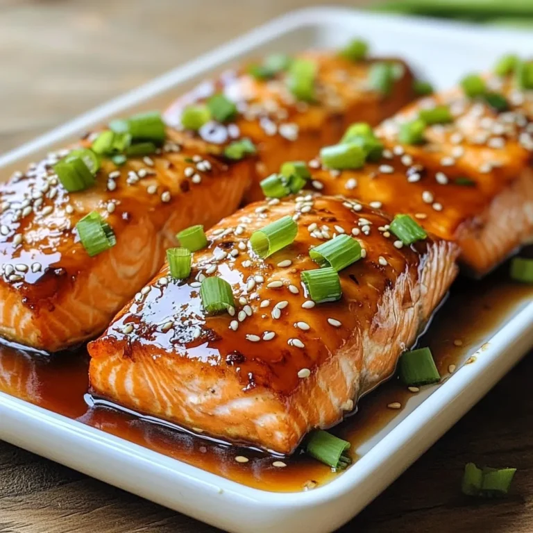 - 2 salmon fillets (about 6 oz each) - 1/4 cup teriyaki sauce - 1 tablespoon honey - 1 teaspoon grated fresh ginger - 1 teaspoon minced garlic - 1 tablespoon sesame oil These ingredients work together to give the salmon a sweet and savory flavor. The teriyaki sauce adds a rich taste. Honey brings a nice sweetness. Ginger and garlic add warmth and depth. Sesame oil gives it a nutty note. - 1 tablespoon chopped green onions (for garnish) - Sesame seeds (for garnish) Garnishes make your dish look nice and add a bit of crunch. Green onions give a fresh taste. Sesame seeds add a little texture and visual appeal. You can add more flavors to your dish. Consider using black pepper for heat. A splash of lime juice can brighten the taste. If you want a bit of spice, try a dash of red pepper flakes. These extras can make your teriyaki salmon even better! {{ingredient_image_1}} First, gather your ingredients for the marinade. You need: - 1/4 cup teriyaki sauce - 1 tablespoon honey - 1 teaspoon grated fresh ginger - 1 teaspoon minced garlic - 1 tablespoon sesame oil In a small bowl, mix the teriyaki sauce, honey, ginger, garlic, and sesame oil. Stir well until combined. This mix adds great flavor to your salmon. Next, place your salmon fillets in a shallow dish or a zip-lock bag. Pour the marinade over the fillets. Make sure both sides are coated well. Cover the dish or seal the bag. Place it in the fridge for at least 30 minutes. If you have more time, let it marinate for up to 2 hours. This makes the salmon taste even better. Now, it's time to cook. Preheat your air fryer to 390°F (200°C) for about 5 minutes. Take the salmon out of the marinade. Place the fillets in the air fryer basket, skin side down. Keep the leftover marinade for later. Air fry the salmon for 8-10 minutes. Check that the internal temperature reaches 145°F (63°C). The salmon should flake easily with a fork when done. While the salmon cooks, take the reserved marinade and pour it into a small saucepan. Bring it to a boil over medium heat. Let it simmer for 2-3 minutes until it thickens slightly. This sauce will enhance the salmon's flavor when you serve it. Once the salmon is cooked, carefully remove it from the air fryer. Drizzle the thickened sauce over the fillets and enjoy your meal! To get salmon just right, aim for a temperature of 145°F (63°C). Use a meat thermometer for the best results. The fish should flake easily with a fork when done. Keep an eye on it as it cooks. If it looks shiny and moist, you're on the right track! Cook times can change based on the thickness of your salmon fillets. For fillets that are about 1 inch thick, 8-10 minutes works well. If your fillets are thicker, add a couple of extra minutes. Thinner fillets may only need 6-8 minutes. Always check for doneness to avoid overcooking. You can boost the flavor of your teriyaki salmon by adding a few extras. Try adding a splash of lime juice or some chopped cilantro for a fresh twist. A pinch of red pepper flakes can give it a nice kick. Experimenting with these additions can make this dish even more exciting! Pro Tips Marinate Longer for More Flavor: Allowing the salmon to marinate for up to 2 hours will deepen the flavor profile, making the dish even more delicious. Check for Doneness: Use a meat thermometer to ensure the salmon reaches an internal temperature of 145°F (63°C) for perfect doneness. Customize Your Marinade: Feel free to experiment by adding ingredients like sriracha for heat or lime juice for acidity to the marinade for a unique twist. Serve with Rice or Veggies: Pair the teriyaki salmon with steamed rice or sautéed vegetables to make a complete and satisfying meal. {{image_2}} You can add more flavor to your teriyaki salmon. Consider mixing in some soy sauce or rice vinegar for a tangy twist. You may also add a splash of lime juice for extra brightness. For a spicy kick, stir in some Sriracha or red pepper flakes. Want a crunch? Toss in some chopped nuts like cashews or peanuts as a topping. If you're looking for healthier options, swap out honey with maple syrup. This will still give you sweetness without the extra calories. You can also use low-sodium teriyaki sauce to cut down on salt. For a lighter oil, try avocado oil instead of sesame oil. This change keeps the flavor while being a bit more health-conscious. Serve your air fryer teriyaki salmon with steamed rice or quinoa for a filling meal. You can also pair it with fresh veggies like broccoli or snap peas. For a fun twist, make salmon tacos with tortillas and your favorite toppings. Don't forget to sprinkle some sesame seeds and green onions on top for added flavor and flair! After enjoying your Air Fryer Teriyaki Salmon, store leftovers in an airtight container. Place the salmon in the fridge for up to three days. This keeps the fish fresh and tasty. If you have extra sauce, you can keep it in a separate small container. To reheat your salmon, use the air fryer for the best results. Set it to 350°F (175°C) and heat the fish for about 5 minutes. This method helps to keep the salmon moist. You can also microwave it for a quick option, but be careful not to overheat. Heat in short bursts to avoid drying it out. If you want to freeze the salmon, wrap each fillet tightly in plastic wrap. Then, place them in a freezer bag. This helps prevent freezer burn. You can freeze the salmon for up to three months. When you're ready to eat it, thaw the salmon in the fridge overnight. Yes, you can use frozen salmon. Just remember to thaw it first. Place the salmon in the fridge overnight or run it under cold water. Once thawed, pat it dry before marinating. This helps the marinade stick and flavor the fish well. If you need a substitute for teriyaki sauce, try soy sauce mixed with honey. You can also add a bit of rice vinegar or brown sugar. This mix gives a similar sweet and salty flavor. Adjust the amounts to taste, and don’t forget to add some grated ginger for that extra kick. To check if your salmon is cooked, use a fork to flake it. It should break apart easily. The internal temperature should reach 145°F (63°C). If you don’t have a thermometer, look for the salmon's color. It should change from bright pink to a lighter shade. If it looks opaque and flakes easily, it’s ready to eat. Air fryer teriyaki salmon is easy and tasty. We covered the key ingredients, the steps to cook, and helpful tips. Remember, marinating adds flavor, and cooking times vary with thickness. Try different sauces and garnishes to mix it up. Store leftovers well and reheat with care. This dish is fun to make and enjoy. Dive into your cooking adventure and savor each bite!