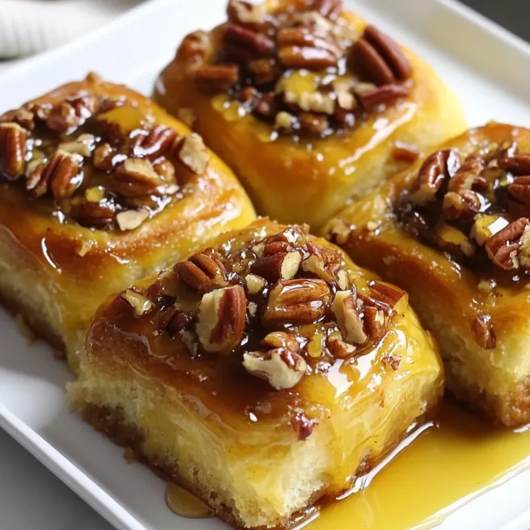 - 3 cups all-purpose flour - 1/4 cup sugar - 1 packet (2 1/4 tsp) instant yeast - 1/2 tsp salt - 1/2 cup warm milk (110°F or 43°C) - 1/4 cup unsalted butter, melted - 2 large eggs - 1/4 cup maple syrup - 1 cup pecans, chopped - 1/2 cup brown sugar - 1 tsp cinnamon - 1/4 cup unsalted butter, softened (for filling) You can swap all-purpose flour with whole wheat flour for a healthier option. If you don't have instant yeast, you can use active dry yeast. Just let it sit in warm milk for about 10 minutes before mixing. For a dairy-free version, use almond or oat milk instead of regular milk. You can also replace butter with coconut oil. If you want a nut-free option, try using sunflower seeds instead of pecans. These ingredients make the sticky buns rich and flavorful. Each one plays a key role in creating the perfect texture and taste. Maple syrup adds sweetness, while cinnamon gives a warm, cozy flavor. The pecans add crunch and a nice nutty taste. {{ingredient_image_1}} To start, we need to make the dough and filling. In a large bowl, mix together 3 cups of all-purpose flour, 1/4 cup of sugar, 2 1/4 teaspoons of instant yeast, and 1/2 teaspoon of salt. In another bowl, whisk together 1/2 cup of warm milk, 1/4 cup of melted butter, and 2 eggs. Slowly add this liquid mix to the dry ingredients. Stir until a dough forms. Next, knead the dough on a floured surface for 5-7 minutes. It should feel smooth and elastic. Place the dough in a greased bowl, cover it with a towel, and let it rise in a warm spot for about 1 hour. The dough should double in size. Once the dough has risen, punch it down to release air. Roll it out into a rectangle, about 1/4 inch thick. Spread the filling, made from 1/2 cup brown sugar, 1 teaspoon of cinnamon, and 1/4 cup of softened butter, evenly over the dough. Then, sprinkle 1 cup of chopped pecans on top of the filling. Start at one edge and tightly roll the dough into a log shape. Pinch the seams to seal the roll. Now, slice the log into 12 even pieces using a sharp knife. Place these rolls cut-side up in a greased baking dish. To make the sticky sauce, heat 1/4 cup of butter and 1/4 cup of maple syrup in a small saucepan until melted. Stir until well combined. Pour this sticky mixture over the rolls in the baking dish. Cover the dish with a towel and let the rolls rise again for about 30 minutes. They should look puffy when ready. Preheat your oven to 350°F (175°C). Bake the sticky buns for 20-25 minutes or until they turn golden brown. The warm smell will fill your kitchen! To make your dough smooth, knead it for 5-7 minutes. Use your palms to push the dough away from you. Fold it back over itself and repeat. This builds strength in the dough. If it sticks to your hands, sprinkle a little flour on the surface. To help the dough rise, find a warm place in your kitchen. Cover it with a towel to keep the heat in. It should double in size in about one hour. If your kitchen is cold, you can preheat the oven to 200°F (93°C) for a few minutes, then turn it off. Place the dough inside. You can change the filling to suit your taste. Instead of just brown sugar, try adding chopped chocolate or dried fruits. Walnuts or almonds can replace pecans for a different crunch. Adding spices enhances the flavor. A pinch of nutmeg or ginger can make your filling pop. Don’t be afraid to experiment with flavors you love. To check if your sticky buns are done, look for a golden brown color. Tap the top gently; if it sounds hollow, they are ready. For a gooey finish, make sure to pour the sticky sauce over the rolls before baking. This sauce gives a sweet, sticky layer that makes each bite special. After baking, let them cool slightly before flipping. This ensures they stay gooey and delicious. Pro Tips Tip for Perfect Dough: Ensure your milk is warm, not hot, to activate the yeast without killing it for a perfectly risen dough. Tip for Enhanced Flavor: Toast the pecans before adding them to the filling for an added depth of flavor and crunch. Tip for Even Baking: Rotate the baking dish halfway through the baking time to ensure even browning of the sticky buns. Tip for Serving: For maximum gooeyness, serve the sticky buns warm straight from the oven with an extra drizzle of maple syrup. {{image_2}} Maple pecan sticky buns shine with their sweet, nutty flavor. However, you can mix it up! Try walnuts or almonds instead of pecans. Walnuts give a rich taste, while almonds add a nice crunch. Both options work well with the maple syrup. You can also add chocolate or dried fruits. Chopped chocolate brings a creamy texture, while dried fruits like raisins or cranberries add a chewy bite. This gives your buns a fun twist and extra flavor. Experiment with these options to find your favorite! Making your sticky buns fit your diet is easy. For a vegan version, swap the eggs with flax eggs or applesauce. Use almond milk instead of regular milk. Replace butter with coconut oil or vegan butter. These swaps keep the flavor while making it plant-based. If you're gluten-free, use a gluten-free flour blend. Make sure it has xanthan gum for the right texture. This way, you can enjoy sticky buns without gluten. Just remember to check the labels on all ingredients! To keep your leftover sticky buns fresh, store them in an airtight container. Place a layer of parchment paper between the buns to prevent sticking. You can keep them at room temperature for up to two days. For longer storage, wrap them tightly in plastic wrap and place them in the fridge. This method helps maintain their soft texture. When you’re ready to enjoy the sticky buns again, there are a few great ways to reheat them. The oven is best for keeping the texture. Preheat it to 350°F (175°C). Place the buns in a baking dish, cover with foil, and heat for about 10-15 minutes. This method warms them through while keeping them soft. If you’re in a hurry, the microwave works too. Heat each bun for about 15-20 seconds. Be careful not to overdo it, or they might turn tough. For a quick fix, you can also use a toaster oven. Just keep an eye on them to ensure they don’t get too crispy. These methods will help you enjoy your Maple Pecan Sticky Buns just like they were fresh out of the oven! How do I know when the dough is sufficiently kneaded? You will know the dough is ready when it feels smooth and elastic. To test it, stretch a small piece. If it forms a thin, translucent membrane without tearing, you did it right! This shows the gluten has formed well. Knead for about 5-7 minutes to reach this stage. Can I make the buns ahead of time? Yes, you can prepare the dough a day before. After kneading, place it in the fridge instead of letting it rise. When ready to bake, take it out and let it sit at room temperature for about 30 minutes. Then, shape and bake as usual. This saves time on busy mornings! What can I serve with Maple Pecan Sticky Buns? These sticky buns pair well with bright fruits like berries or a side of yogurt. A cup of coffee or tea adds warmth too. For a special touch, drizzle extra maple syrup on top for added sweetness. These options enhance your breakfast experience! You’ve learned how to create delicious Maple Pecan Sticky Buns from scratch. We covered the ingredients, step-by-step instructions, and smart tips. Remember to experiment with different fillings and flavors to make them your own. Storing and reheating properly keeps your buns fresh and tasty. Enjoy making this treat for yourself or to share with others. With practice, you’ll perfect your technique and impress everyone. Happy baking!