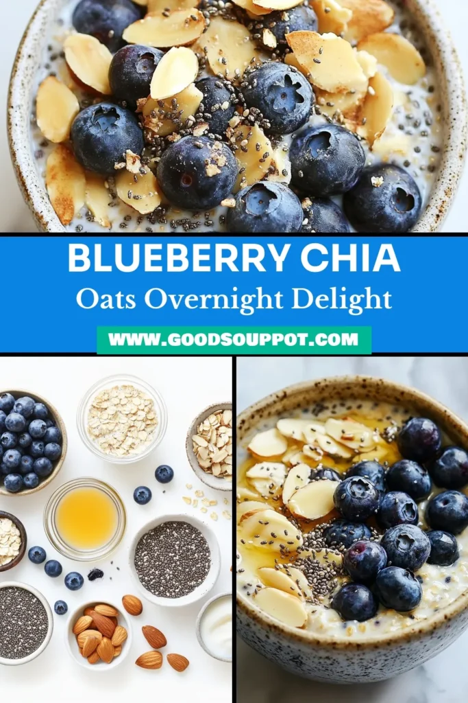 Discover the perfect healthy breakfast with these Blueberry Chia Overnight Oats! This easy blueberry oatmeal recipe combines rolled oats and chia seeds soaked in creamy almond milk for a satisfying start to your day. Packed with fresh blueberries, this chia seed breakfast recipe is not only delicious but also nutritious. Try this healthy chia oats dish today and elevate your mornings! Save for later! #BlueberryOvernightOats #ChiaSeedRecipe #HealthyBreakfast #EasyOatmeal