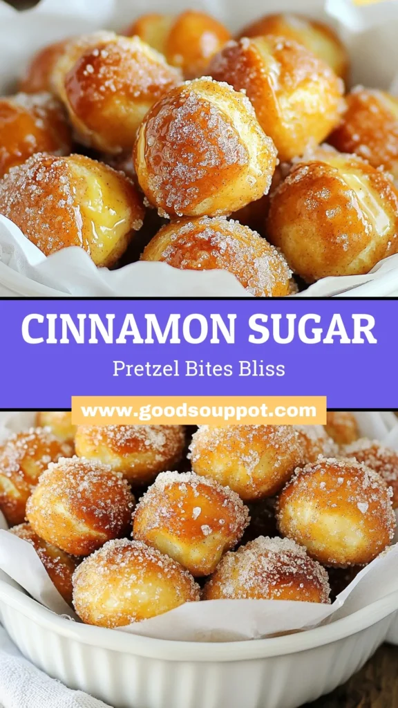 Indulge in delicious homemade cinnamon sugar pretzel bites! This easy pretzel bites recipe makes soft pretzel bites that are perfect for snacking or parties. Baked to perfection and coated in luscious cinnamon sugar, these baked cinnamon sugar treats will be a hit at any gathering. Follow this simple recipe and enjoy warm, sweet bites in no time. Save this pin for an irresistible treat your family will love! #CinnamonSugarPretzelBites #EasyPretzelBites #BakedTreats #HomemadeSnacks