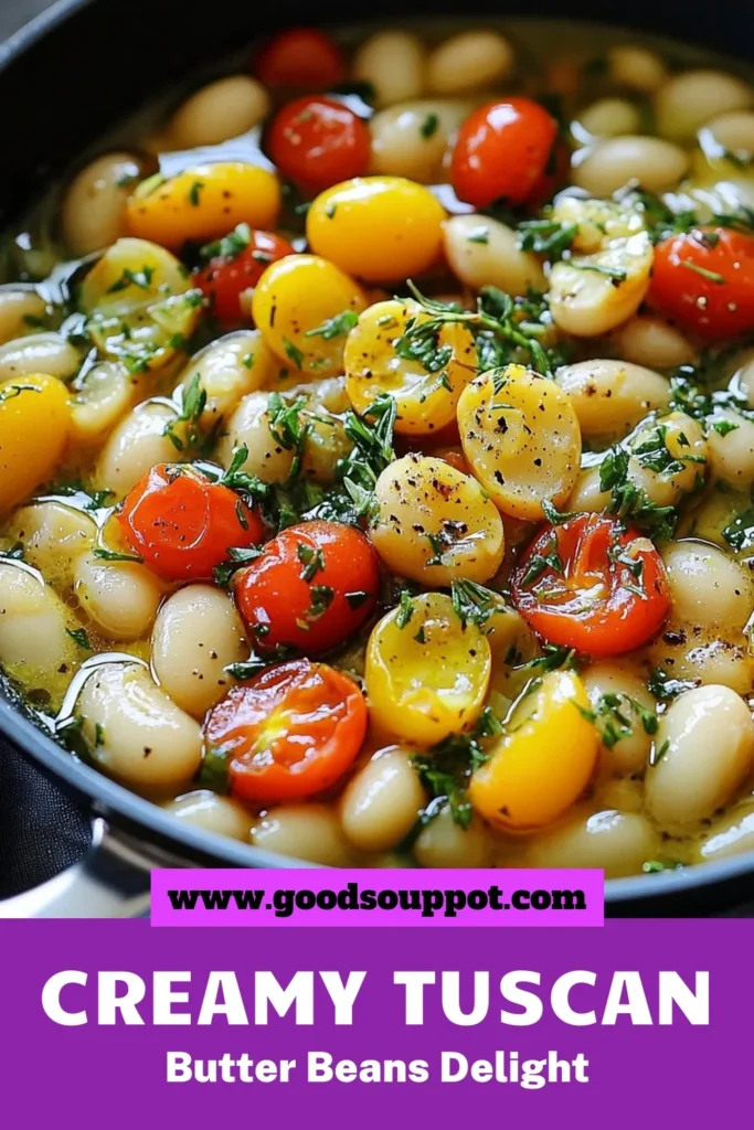 Discover a delightful Tuscan butter beans recipe that's perfect for any meal! This easy butter beans dish features creamy, herb-infused butter beans cooked with vibrant cherry tomatoes for a burst of flavor. Whether you're looking for a satisfying vegetarian Tuscan recipe or a quick, healthy option, this butter beans with tomatoes dish has you covered! Save this recipe for a delicious dinner idea! #TuscanButterBeans #VegetarianRecipes #EasyMeals #HealthyEating