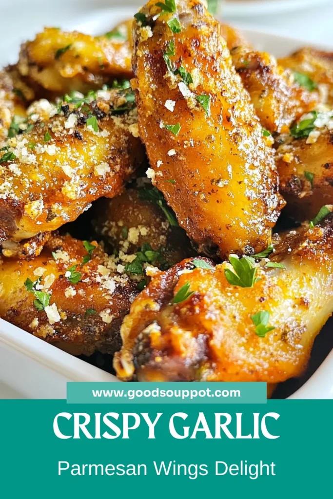 Elevate your snack game with these Air Fryer Garlic Parmesan Wings! This crispy chicken wings recipe is perfect for game day or as easy air fryer appetizers. Learn how to make a delicious garlic Parmesan wing marinade that infuses flavor and guarantees a crispy finish. With an air fryer chicken wing cooking time of just 25-30 minutes, you'll have a mouthwatering dish ready in no time. Save this recipe for your next gathering! #AirFryerWings #CrispyChickenWings #EasyAppetizers #GarlicParmesan