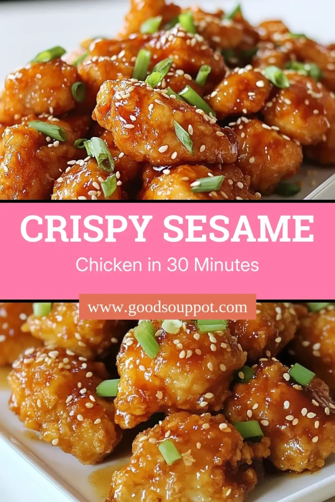 Indulge in this Crispy Sesame Chicken recipe that’s perfect for a homemade sesame chicken dinner! Enjoy the delightful crunch of crispy chicken with honey soy sauce, delivering Asian-inspired flavors in every bite. This easy sesame chicken dinner is quick to make, ideal for busy weeknights. Try it today and serve it with rice for a delicious meal. Save this pin for your next dinner! #CrispySesameChicken #HomemadeDinner #AsianInspired #EasyRecipes