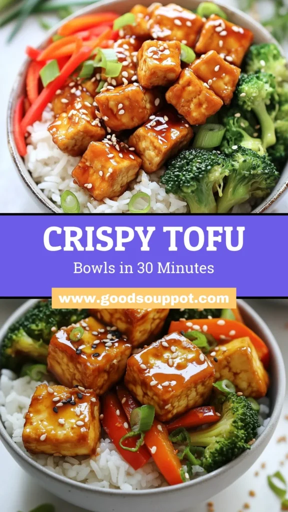 Looking for a delicious and healthy meal? Try these Crispy Tofu Teriyaki Bowls! This vegan teriyaki recipe features golden, crispy tofu with teriyaki sauce, making it a perfect easy tofu stir fry for any night. Packed with fresh veggies and served over rice or quinoa, these healthy Asian rice bowls are a must-try. Save this recipe for your next meal prep! #CrispyTofu #VeganTeriyaki #HealthyBowls #TofuStirFry