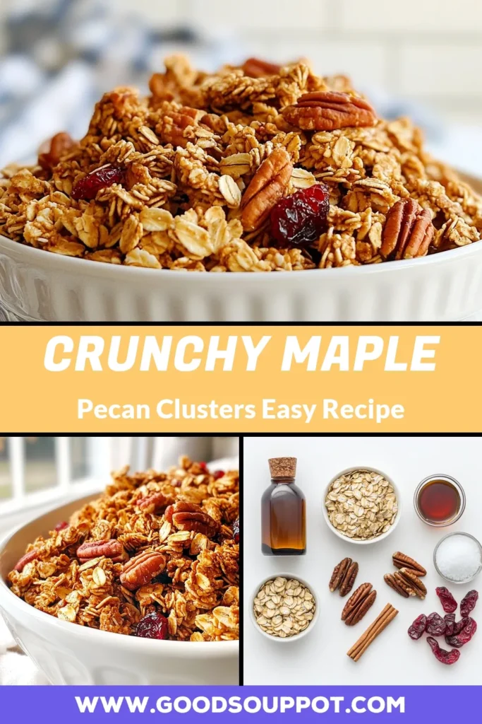 Indulge in the deliciousness of homemade granola clusters with this easy and healthy granola recipe featuring maple pecan granola. Perfect for breakfast or snacks, these oat granola with pecans clusters are packed with flavor and nutrition. Follow our simple steps for a crunchy, satisfying treat that you can enjoy for weeks! Ready to make your own? Click to discover how! #MaplePecanGranola #HealthyGranolaRecipe #EasyGranolaRecipe #GranolaClusters
