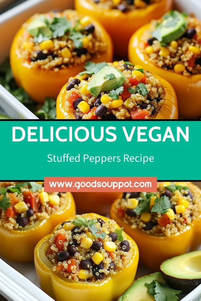 Discover the deliciousness of vegan stuffed peppers with this vibrant vegan fiesta stuffed peppers recipe. Featuring quinoa stuffed peppers packed with black beans, corn, and spices, it's the perfect addition to your bell pepper recipes collection. Enjoy these fiesta stuffed peppers for a colorful dinner that's healthy and satisfying. Try it today and impress your family! Save this recipe now! #VeganStuffedPeppers #QuinoaStuffedPeppers #BellPepperRecipes #VibrantVeganRecipes