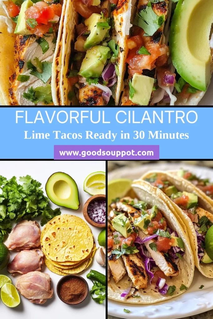 Savor the vibrant flavors of Cilantro Lime Chicken Tacos with this easy chicken tacos recipe! Perfect for a quick dinner or gathering, these grilled chicken tacos are sure to impress. Packed with fresh cilantro, lime, and your favorite toppings, they’re a must-try in your collection of Mexican taco recipes. Get ready to enjoy a zesty meal that’s simple to make and absolutely delicious. Save this recipe for your next taco night! #CilantroLimeChickenTacos #EasyChickenTacosRecipe #GrilledChickenTacos #MexicanTacoRecipes