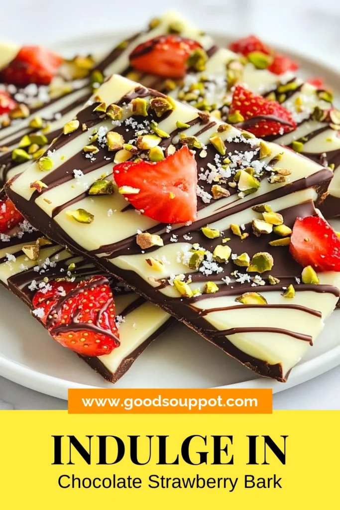 Indulge in this delightful chocolate covered strawberry bark that’s perfect for any dessert lover! This easy chocolate bark recipe combines rich dark chocolate, creamy white chocolate, and crunchy pistachios with tasty freeze-dried strawberries for a no-bake treat. Make this homemade chocolate bark in just 45 minutes and wow your friends and family! Save this delicious dessert with strawberries and chocolate for your next gathering! #ChocolateBark #StrawberryDessert #NoBakeTreat #HomemadeGoodness