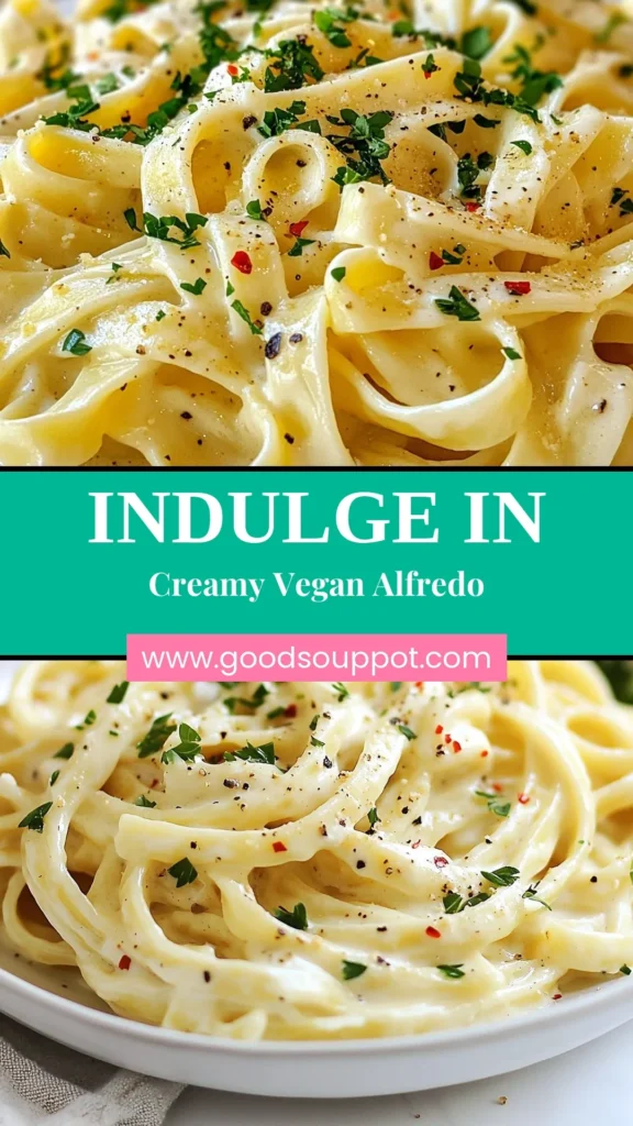 Indulge in this creamy vegan Alfredo pasta made with a delicious cashew Alfredo sauce! This easy vegan dinner is not only satisfying but also a wholesome plant-based pasta recipe that will impress your family and friends. Perfect for any occasion, this vegan alfredo pasta pairs well with your favorite veggies. Discover the simplicity of vegan cooking with this recipe today! Save and try it now! #VeganAlfredoPasta #CreamyVeganPasta #PlantBased #EasyVeganDinner