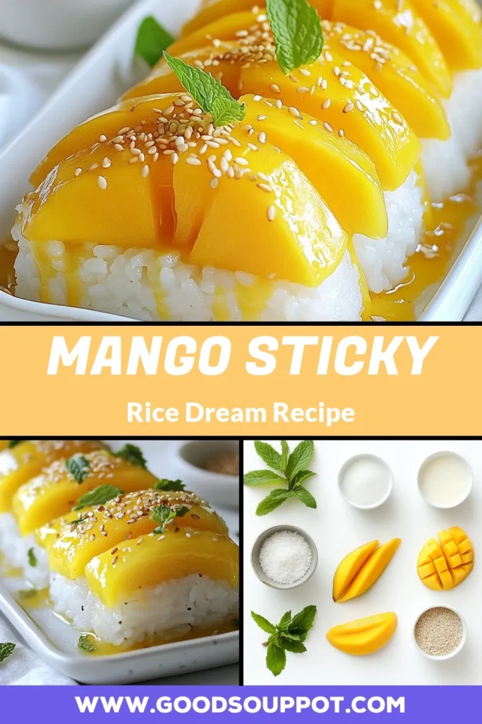 Satisfy your sweet tooth with this easy Thai dessert: Thai mango sticky rice! This tropical dessert recipe features glutinous rice, creamy coconut milk, and ripe mangoes, making it the perfect indulgence. Enjoy the delightful flavors of this glutinous rice dessert loved by many. Impress your guests or treat yourself today! Pin this recipe for a refreshing twist on your dessert table. #ThaiMangoStickyRice #TropicalDessert #CoconutMilkDessert #EasyThaiDessert