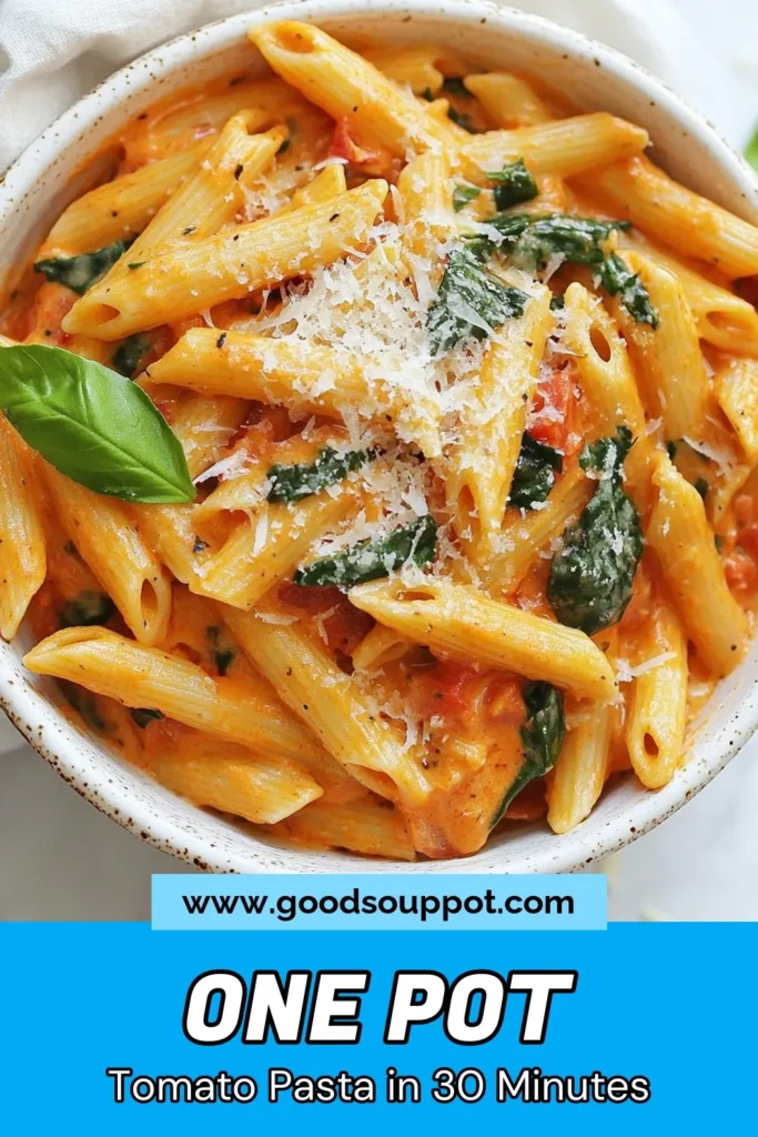 Dive into this delicious one pot creamy tomato pasta recipe perfect for a quick and easy pasta dinner. This vegetarian pasta recipe features tender penne pasta with cream, rich crushed tomatoes, and fresh spinach—all cooked in one pot for effortless cleanup. Discover how simple and satisfying dinner can be! Try this easy pasta dish tonight and don’t forget to save it for later. #CreamyTomatoPasta #OnePotPastaRecipe #EasyPastaDinner #VegetarianPastaRecipe