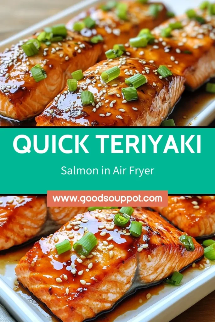 Discover the perfect Air Fryer Salmon Recipe with these delicious Teriyaki Salmon Fillets! This quick teriyaki dish features an easy salmon marinade made with teriyaki sauce, honey, ginger, and garlic for an explosion of flavor. Ready in under 40 minutes, it's one of the healthiest air fryer recipes you'll love. Try this healthy meal tonight and enjoy the juicy, flaky salmon! Save this recipe for later. #AirFryerSalmon #TeriyakiSalmon #HealthyRecipes #QuickDinners