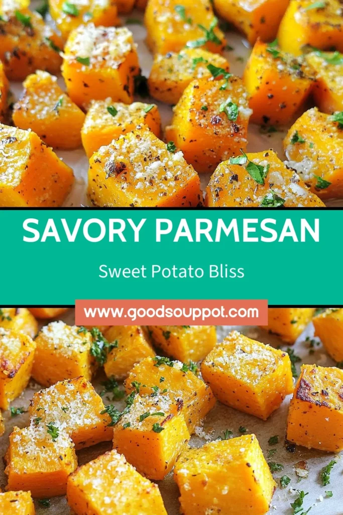 Elevate your meals with these Parmesan roasted sweet potatoes, a perfect savory sweet potato side dish that's easy to make. This easy sweet potato recipe combines roasted sweet potatoes with cheese and aromatic herbs for a delicious twist. Great for family dinners or holiday gatherings, these herb roasted sweet potatoes will wow your guests. Try it now and enjoy a cheesy, flavorful side! Save it for later! #SweetPotatoRecipe #ParmesanRoasted #SavorySides #EasyRecipes