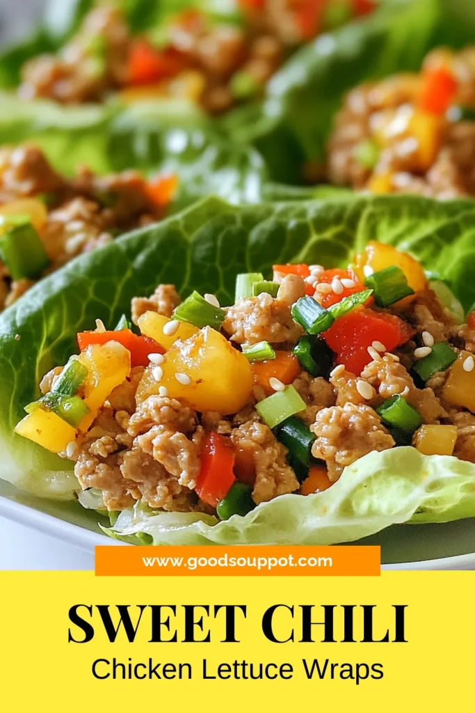 Discover the deliciousness of Sweet Chili Chicken Lettuce Cups with this easy Lettuce Cups Recipe! Made with ground chicken, fresh veggies, and a flavorful sauce, these Ground Chicken Lettuce Wraps are the perfect healthy Asian cuisine appetizer. Ideal for any occasion, this Easy Chicken Appetizer is sure to impress your guests. Try it today and elevate your meal prep! Save this recipe for later! #SweetChiliChicken #LettuceCups #HealthyEating #ChickenAppetizers