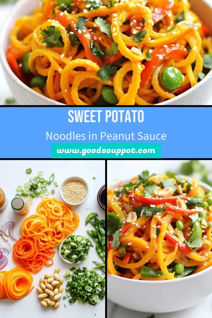 Looking for a delicious and healthy meal? Try this Thai Peanut Sweet Potato Noodles recipe! Made with spiralized sweet potatoes and a vibrant vegetable stir-fry, this dish is packed with flavor. The gluten-free peanut sauce ties everything together for a satisfying dinner. Perfect for a quick weeknight meal, it's both nutritious and easy to make. Save this recipe now and enjoy a taste of Thailand in your kitchen! #ThaiPeanutNoodles #SweetPotatoNoodlesRecipe #GlutenFree #VegetableStirFry