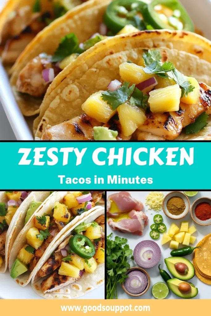 Discover the ultimate Zesty Chicken Tacos with this easy chicken street tacos recipe! Marinate tender chicken thighs in a flavorful grilled chicken taco marinade, then serve on soft corn tortillas. Top with fresh pineapple and easy taco toppings like red onion and cilantro for a delicious twist. Perfect for your next gathering! Save this recipe for a tasty meal! #ChickenStreetTacos #TacoRecipe #PineappleChickenTacos #EasyTacos