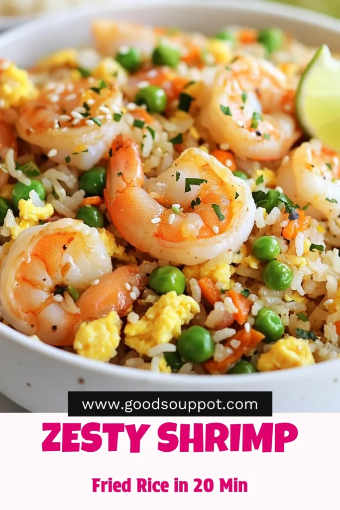 Looking for a quick and easy shrimp fried rice recipe? This zesty shrimp fried rice is perfect for busy weeknights! Made with fresh shrimp, veggies, and everyday ingredients, this easy fried rice with shrimp comes together in just 20 minutes. Ideal for a satisfying meal, it’s a delicious shrimp and vegetable fried rice that everyone will love. Try it tonight and save for later! #ShrimpFriedRiceRecipe #QuickShrimpFriedRice #EasyFriedRiceWithShrimp #ShrimpAndVegetableFriedRice