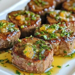 To make delicious garlic butter steak bites, gather these items: - 1 lb (450g) sirloin steak, cut into bite-sized pieces - 4 tablespoons unsalted butter - 4 cloves garlic, minced - 1 teaspoon fresh rosemary, chopped (or ½ teaspoon dried) - 1 teaspoon fresh thyme, chopped (or ½ teaspoon dried) - Salt and black pepper, to taste - Fresh parsley, finely chopped for garnish These ingredients come together to create a rich, savory dish. The sirloin steak is tender and packed with flavor. The garlic and herbs add a fragrant touch that makes the bites irresistible. You can adjust the flavors based on your taste. Here are some ideas: - Add a pinch of red pepper flakes for heat. - Try smoked paprika for a smoky flavor. - Use garlic powder if you love garlic. - Incorporate onion powder for depth. - Experiment with lemon zest for brightness. These seasonings can enhance your steak bites and make them unique. Garnishing adds a nice touch to your dish. Here are some options: - Fresh parsley for a pop of color. - Chopped chives for a mild onion flavor. - Grated Parmesan cheese for a salty bite. - A squeeze of lemon juice for freshness. These garnishes not only look good but also add flavor. Choose what you like best to make your steak bites shine. {{ingredient_image_1}} First, take your sirloin steak and cut it into bite-sized pieces. Use a sharp knife for clean cuts. Pat the pieces dry with paper towels. Drying the steak helps it sear better. Next, season the steak generously with salt and black pepper. This step is key for flavor. Heat a large skillet over medium-high heat. Add 2 tablespoons of unsalted butter. Wait until the butter melts and bubbles. Do not let it burn! Add the steak bites in a single layer. You may need to cook in batches. Sear each side for about 2-3 minutes. Look for a nice brown crust. This shows they are cooked well. When done, remove the steak from the pan and set it aside on a plate. In the same skillet, lower the heat to medium. Add the remaining 2 tablespoons of butter. Once it melts, add 4 cloves of minced garlic, chopped rosemary, and thyme. Stir for 1-2 minutes. Watch the garlic closely to prevent burning. This step creates a fragrant sauce that adds depth. - Combining and Serving the Dish Return the steak bites to the skillet. Toss them in the garlic butter sauce. Make sure they are well coated. Cook for one more minute to heat everything through. Finally, remove from heat. Sprinkle freshly chopped parsley over the dish for color and flavor. Serve hot and enjoy your garlic butter steak bites! For garlic butter steak bites, I love using sirloin. It has great flavor and tenderness. You can also try ribeye or filet mignon if you want something richer. Choose cuts that are well-marbled. A good amount of fat helps keep the steak juicy and flavorful. Everyone has their favorite way to cook steak. I recommend medium rare for the best taste. That means cooking it until it's about 130°F (54°C). Use a meat thermometer for the best results. If you like it more cooked, go for medium, around 140°F (60°C). Just remember, it will continue to cook a bit after you take it off the heat. While garlic, rosemary, and thyme are great, feel free to get creative! Fresh basil or oregano can add a nice twist. You can even use a pinch of red pepper flakes for some heat. Mix and match to find your perfect flavor. Remember, fresh herbs offer a bright taste, so don’t skip them! Pro Tips Rest the Steak: Let the steak bites rest for a few minutes after cooking. This helps to retain the juices and makes the meat more tender. Use High-Quality Butter: Opt for high-quality unsalted butter for the best flavor. It enhances the richness of the garlic butter sauce. Don’t Overcrowd the Pan: Sear the steak bites in batches if necessary. Overcrowding the pan can lower the temperature and prevent a good sear. Experiment with Herbs: Feel free to mix and match herbs according to your preference. Fresh herbs like oregano or basil can add a unique twist to the dish. {{image_2}} For a kick, add heat to your steak bites. Use one teaspoon of red pepper flakes or cayenne pepper in the garlic butter sauce. This brings a warm flavor that pairs well with the garlic. You can also marinate the steak in hot sauce before cooking. This adds spice right into the meat. Adjust the heat based on your taste. If you want a veggie twist, try mushrooms instead of steak. Portobello or cremini mushrooms work well. Cut them into bite-sized pieces and follow the same cooking steps. Use vegetable broth or a vegan butter for the sauce. You’ll still get the rich flavor without the meat. This option is tasty and filling for non-meat lovers. Serve these steak bites on a bed of mashed potatoes or rice. The garlic butter sauce adds a nice touch to the sides. You can also pair them with fresh salad or roasted veggies. For a fun twist, place them on skewers for easy eating. Garnish with extra parsley to make the dish pop. Enjoy these bites as an appetizer or a main dish! Store your leftover garlic butter steak bites in an airtight container. Let them cool first. Place them in the fridge. They will stay fresh for up to three days. Make sure not to stack them too high to avoid squishing. If you have extra garlic butter sauce, keep it in a separate small container. This way, you can add more flavor when you reheat. To reheat steak bites, use a skillet for best results. Add a little butter or oil to the pan. Heat over medium heat. Add the steak bites and cover with a lid. Heat for about 5 minutes or until warm. You can also use the microwave. Place steak bites on a plate and cover with a damp paper towel. Heat in short bursts of 30 seconds. Check often to avoid overcooking. You can freeze garlic butter steak bites, but they taste best fresh. To freeze, let them cool completely. Place them in a freezer-safe bag, removing as much air as possible. Label the bag with the date. You can keep them in the freezer for up to three months. When ready to eat, thaw in the fridge overnight, then reheat in a skillet for the best flavor. To make steak bites tender, choose the right cut. Sirloin is a good choice. Always cut the steak against the grain. This means cutting across the muscle fibers. Also, do not overcook the steak. Cook it to medium rare for the best texture. Letting the steak rest helps too. Resting allows juices to settle, making each bite juicy. The best way to season steak is simple. Use salt and black pepper generously. This brings out the natural flavor. You can also add fresh herbs like rosemary and thyme. These herbs add a nice aroma and taste. For a twist, try garlic powder or paprika. Always season right before cooking for the best results. You can keep garlic butter steak bites in the fridge for up to three days. Make sure to store them in an airtight container. This helps keep them fresh. When ready to eat, reheat them gently in a skillet. This keeps the steak tender and tasty. Enjoy your leftovers! You now have all the tools to make tasty garlic butter steak bites. We covered the main ingredients, cooking steps, and tips for perfecting your dish. Plus, you learned variations and how to store leftovers. Remember, getting the right cut of steak matters. Play with seasonings and garnishes to make it your own. I hope these ideas inspire you to create a great meal. Enjoy cooking and sharing your delicious bites!