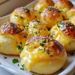 - 2 cups warm water (about 110°F) - 1 packet (2 1/4 teaspoons) active dry yeast - 1 tablespoon granulated sugar - 4 1/2 cups all-purpose flour - 1 teaspoon salt - 1/4 cup unsalted butter, melted - 1/2 cup baking soda (for the boiling solution) - 1 large egg (for egg wash) - Coarse sea salt (for sprinkling) - 1 cup shredded cheddar cheese - 3 cloves garlic, minced - 1 tablespoon fresh parsley, chopped (for garnish) The ingredients for soft pretzel bites are simple yet essential. First, you need warm water. This helps the yeast wake up and grow. Next, you will add active dry yeast. It’s key for making the dough rise. The granulated sugar feeds the yeast and adds a touch of sweetness. Flour makes up the base of the dough. I use all-purpose flour for the best texture. Salt adds flavor to the bites. Unsalted butter gives a rich taste and helps with browning. Baking soda is crucial for boiling the pretzel bites. This step gives them that classic pretzel crust. You also need a large egg for the wash. This will make the bites shiny and golden. Coarse sea salt is for sprinkling on top. It enhances the flavor. For the cheesy goodness, you'll need shredded cheddar cheese and minced garlic. These add a savory kick. Fresh parsley as a garnish completes your dish with a pop of color. Gather these ingredients to create warm and cheesy soft pretzel bites. They are perfect for any gathering or just a fun snack at home! {{ingredient_image_1}} - Combine 2 cups warm water, 1 packet active dry yeast, and 1 tablespoon sugar in a bowl. - Stir gently and let it sit for about 5 minutes until it becomes frothy. The yeast needs warmth and sugar to wake up. This step is key for good rise. - Add 4 1/2 cups all-purpose flour and 1 teaspoon salt to the yeast mix. - Pour in 1/4 cup melted butter and mix until a dough forms. Knead the dough on a floured surface for about 5-7 minutes. It should feel smooth and elastic. - Place the dough in a greased bowl and cover it with a damp cloth. - Let it rise in a warm place for about 1 hour, or until it doubles in size. This process helps the dough develop flavor and texture. - Preheat your oven to 425°F (220°C). - In a large pot, bring 10 cups of water to a gentle boil and add 1/2 cup baking soda. Once the dough has risen, punch it down. Roll it into a log and cut it into 1-inch pieces. - Boil the pretzel bites in batches for 30 seconds, then remove them with a slotted spoon. - Let them drain on a paper towel. Arrange the boiled bites on a lined baking sheet. Brush them with a beaten egg wash and sprinkle with coarse sea salt. - Mix 1 cup shredded cheddar cheese with 3 minced garlic cloves. - Place a small amount on top of each pretzel bite. Bake for 12-15 minutes. They should be golden brown and the cheese bubbly. Remove them from the oven and sprinkle with chopped parsley before serving. Kneading the dough gives it a nice bounce. I knead for 5 to 7 minutes. This helps develop gluten, which gives the pretzel bites their chewy texture. If it feels too sticky, add a bit more flour. Rising time is very important. Let the dough rise in a warm place. It should double in size. This makes the bites soft inside. If your kitchen is cold, try placing the bowl near a warm stove. Boiling pretzel bites changes the game. It creates that classic pretzel crust. The baking soda in the water gives them a rich brown color. Boil each bite for about 30 seconds. This step helps seal in moisture, making them chewy. For the perfect crust, use a slotted spoon to remove the bites. Let them drain well before baking. This keeps them from being soggy. Feel free to experiment with cheese types. Cheddar is a crowd-pleaser, but you can try mozzarella or pepper jack. Each cheese adds a unique flavor. For extra zing, mix garlic and herbs into the cheese. I like to use minced garlic and chopped parsley. This brings out rich flavors and makes your bites even more tasty. Pro Tips Use Fresh Yeast: For the best flavor and rise, use fresh active dry yeast. Make sure it’s not expired for optimal results. Perfect Boiling Time: Boiling the pretzel bites for exactly 30 seconds is crucial for achieving that classic pretzel texture and color. Cheese Choices: Feel free to experiment with different types of cheese. Gouda and mozzarella also work well for a different flavor profile. Storage Tips: Store any leftovers in an airtight container at room temperature. Reheat in the oven for the best texture. {{image_2}} You can switch up the cheese in your pretzel bites. Use mozzarella for a mild taste. Pepper Jack gives a nice kick. For a fun twist, try flavored cheeses like smoked gouda or spicy cheddar. These options add a unique taste to each bite. Adding spices or herbs to your dough can elevate the flavor. Try mixing in garlic powder, paprika, or dried herbs like oregano. These simple additions make your pretzel bites stand out. Pair them with dipping sauces too. Cheese dip, mustard, or marinara sauce all work well. These sauces keep the flavor fun and varied. If you follow a plant-based diet, you can still enjoy these bites. Substitute dairy with plant-based cheese and use a flax egg for the wash. Instead of butter, try coconut oil or vegan margarine. These changes keep the textures and flavors while making them vegan-friendly. To keep your leftover pretzel bites fresh, follow these steps: - Refrigeration: Place the pretzel bites in an airtight container. They stay good for about 2-3 days in the fridge. Make sure they cool completely before sealing. - Freezing: For long-term storage, freeze the bites. Arrange them on a baking sheet in a single layer. Freeze for about 1-2 hours, then transfer them to a freezer bag. They can last up to 3 months. To enjoy your pretzel bites again, reheating is key. Here’s how: - Soft Reheating: Microwave them for 10-15 seconds. This warms them up while keeping the softness. You can also wrap them in a damp paper towel before microwaving. - Crispy Reheating: For a crunchy bite, use the oven. Preheat it to 350°F (175°C). Place the bites on a baking sheet and heat for about 5-7 minutes. This method brings back that fresh-baked taste and texture. Yes, you can prepare soft pretzel bites ahead of time. Here’s how to do it: - Make the dough: Follow the recipe up to the rising step. After kneading, place the dough in a greased bowl. - Cover and chill: Instead of letting it rise, cover the bowl and put it in the fridge. This slows the rise. - Use within 24 hours: The next day, take it out and let it come to room temp for about 30 minutes. Then shape and boil as usual. To keep your pretzel bites soft, avoid these common mistakes: - Don’t over-knead: Knead just until the dough is smooth. Over-kneading makes tough bites. - Proper rising: Let the dough rise until it doubles. If it doesn’t rise enough, the bites can turn out hard. - Boiling time: Boil for only 30 seconds. Boiling too long can make them chewy. Serving pretzel bites is fun and easy! Here are some tasty ideas: - Dips: Try a creamy cheese dip or spicy mustard. These pair well with the warm bites. - Garnish: Add fresh parsley for a pop of color. It also adds a nice flavor. - Presentation: Serve them warm on a platter. This makes them look inviting and delicious. If you need a quick snack, several stores offer pre-made soft pretzel bites: - Grocery stores: Check the frozen aisle. Brands like Auntie Anne’s often have them. - Local bakeries: Some bakeries sell fresh pretzel bites. They might even have unique flavors. - Snack shops: Look for kiosks in malls or fairs. They often sell hot, fresh pretzel bites. You now know how to make soft pretzel bites from scratch. We explored the essential ingredients, precise steps, and valuable tips. With options for different cheeses and seasoning, you can customize your pretzels. Proper storage and reheating methods keep them fresh longer. Enjoy your pretzel bites with various dips or on their own. I hope you feel excited to make these delicious snacks. Happy baking!