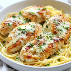 To make Instant Pot creamy garlic Parmesan chicken, gather these key items: - 4 boneless, skinless chicken breasts - 1 tablespoon olive oil - 4 cloves garlic, minced - 1 cup chicken broth - 1 cup heavy cream - 1 cup grated Parmesan cheese - 1 teaspoon dried Italian seasoning - Salt and pepper to taste - Fresh parsley, chopped (for garnish) You will need a few tools to help you cook this dish: - Instant Pot - Cutting board - Sharp knife - Measuring cups and spoons - Wooden spoon or spatula If you want to swap some ingredients, consider these options: - Use skinless chicken thighs for a juicier bite. - Substitute vegetable broth for a lighter flavor. - Try low-fat cream for a lighter sauce. - Use nutritional yeast instead of Parmesan for a dairy-free option. - Add fresh herbs like basil or thyme for extra flavor. {{ingredient_image_1}} Start by setting your Instant Pot to Sauté mode. Add one tablespoon of olive oil and let it heat up. While the oil warms, season your four boneless, skinless chicken breasts with salt and pepper. Once the oil is hot, place the chicken in the pot. Sear each side for about 3-4 minutes. Look for a golden brown color. This step gives the chicken great flavor. After searing, take the chicken out and set it aside on a plate. Next, add the minced garlic to the pot. Sauté for about 30 seconds until it smells great. Then, pour in one cup of chicken broth. Make sure to scrape up any browned bits from the bottom of the pot. These bits add more taste. Put the chicken back in the pot. Lock the lid and set the Instant Pot to cook on Manual high pressure for 8 minutes. When the timer goes off, let the pressure release naturally for 5 minutes. After that, do a quick release for any remaining pressure. Carefully remove the chicken and set it aside once again. Switch the Instant Pot back to Sauté mode. Now it’s time for the creamy sauce. Add one cup of heavy cream, one cup of grated Parmesan cheese, and one teaspoon of dried Italian seasoning. Stir everything well. Let it simmer for a few minutes until the sauce thickens. Once it’s thicker, return the chicken to the pot. Coat the chicken in the creamy sauce. Heat it for about one more minute. Finally, taste and adjust the seasoning if needed. Enjoy your creamy garlic Parmesan chicken! To get juicy chicken, use fresh, boneless, skinless breasts. Sear them in olive oil first. This step adds flavor and locks in moisture. Cook under high pressure for just 8 minutes. Always check your chicken with a meat thermometer. It should reach 165°F for safety. Let the pressure release naturally for better texture. To thicken the sauce, use heavy cream and Parmesan cheese. After cooking, switch your Instant Pot to Sauté mode. Stir in the cream and cheese until melted. Let it simmer for a few minutes. If you want a thicker sauce, add a bit of cornstarch mixed with water. This trick works great! For extra flavor, try adding herbs. Fresh parsley works well as a garnish. You can also mix in some red pepper flakes for heat. If you love lemon, add a splash of juice for brightness. Remember, taste your sauce as you go. Adjust salt and pepper to make it perfect! Pro Tips Use Fresh Garlic: Fresh garlic provides a more robust flavor than pre-minced garlic, enhancing the overall taste of the dish. Don’t Overcook the Chicken: To keep the chicken juicy, ensure you do not exceed the recommended cooking time. It should be tender and moist. Adjust Cream for Thickness: If you prefer a thicker sauce, allow it to simmer longer after adding the cream and cheese for a richer consistency. Experiment with Cheese: While Parmesan is traditional, try mixing in other cheeses like mozzarella or cheddar for a unique flavor twist. {{image_2}} You can switch the chicken for other proteins. Try using turkey, pork, or shrimp. Each option brings a unique taste. Turkey gives a lighter flavor, while pork adds richness. Shrimp cooks quickly and absorbs the sauce well. Adjust the cook time for each protein. For shrimp, cook for only 2-3 minutes on high pressure. If you need a low-carb option, replace the heavy cream with coconut milk or almond milk. Use cauliflower rice instead of regular rice for a healthier side. For a dairy-free version, skip the Parmesan cheese or use a dairy-free cheese substitute. These swaps keep the dish creamy without dairy. You can add extra herbs or spices to change the taste. Fresh basil or thyme works great for a bright flavor. A pinch of red pepper flakes adds heat. You could also mix in sun-dried tomatoes for a sweet touch. Experimenting with these additions can make this dish your own! Cool the chicken to room temperature. Put it in an airtight container. You can store it in the fridge for up to three days. If you want to keep the sauce fresh, store it separately. This will help keep the chicken from getting soggy. You can freeze this dish for longer storage. Place the cooled chicken and sauce in a freezer-safe container. Make sure to remove as much air as possible. This dish can freeze well for up to three months. When you are ready to eat, thaw it in the fridge overnight. To reheat, you can use the microwave or stovetop. If using the microwave, place the chicken and sauce in a bowl. Cover it with a microwave-safe lid to keep moisture in. Heat in short bursts, stirring in between. If using the stovetop, warm it over low heat. Stir often to avoid sticking. Enjoy your creamy garlic Parmesan chicken as if it were fresh! Yes, you can use frozen chicken breasts. Just add a few extra minutes to the cooking time. Set your Instant Pot to cook on high pressure for about 12 minutes instead of 8. The chicken will cook through and stay juicy. You can make this dish on the stovetop. Start by searing the chicken in a skillet over medium heat. Cook until golden brown, then remove it. In the same pan, add garlic and chicken broth. After that, return the chicken. Cover and simmer for 20 minutes or until cooked. Add cream and cheese to make the sauce. This chicken pairs well with several sides. Consider serving it over cooked pasta or rice. You can also add steamed veggies like broccoli or green beans. A fresh salad adds a nice touch too. Drizzle extra sauce on top for more flavor. The chicken is done when it reaches an internal temperature of 165°F. You can use a meat thermometer to check. The meat should be white and the juices should run clear. If you see any pink, cook it a bit longer. This post covered everything you need for creamy garlic Parmesan chicken. We discussed key ingredients, essential tools, and tips for the best results. You learned to prepare and cook chicken seamlessly in an Instant Pot. We explored variations for dietary needs and flavorful twists. Plus, I shared storage tips to keep leftovers fresh. Remember, cooking is all about trying new ideas and having fun. Enjoy your creamy chicken dish and make it yours!